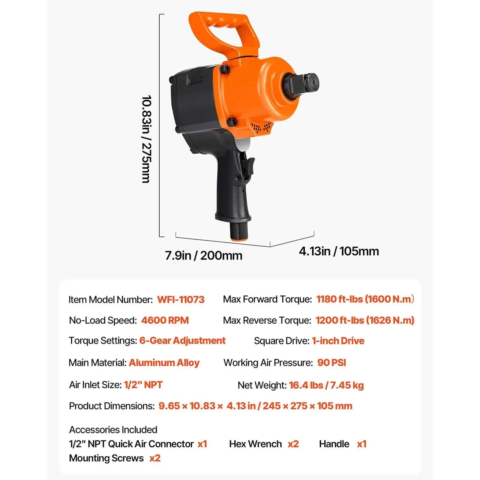 1" Air Impact Wrench 1200 ft-lbs Torque Pneumatic Heavy Duty Gun - Image 17