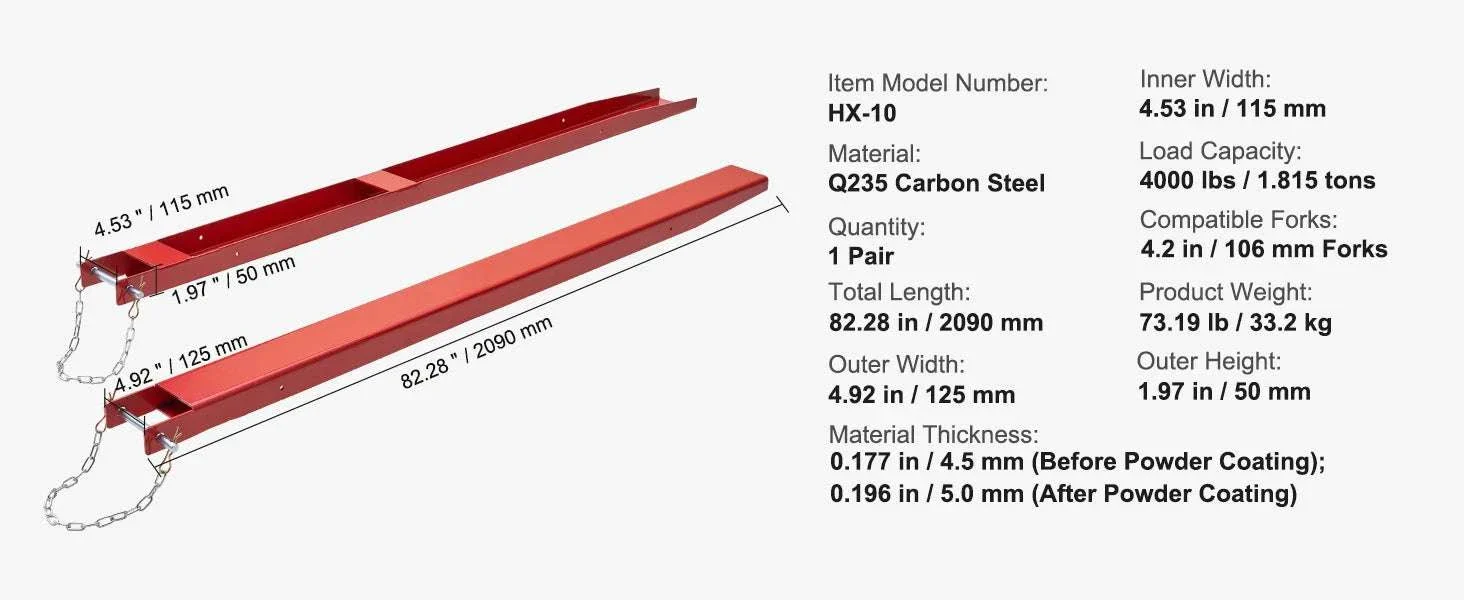 Pallet Fork Extensions 72''/82'' Steel Sleeves with Pins for Forklifts - Image 14