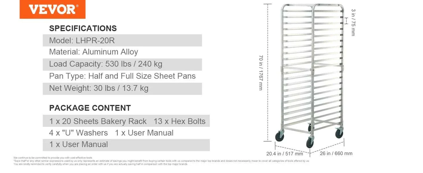 Commercial Bun Pan Rack with Brake Wheels for 10/20 Sheet Pans - Image 15