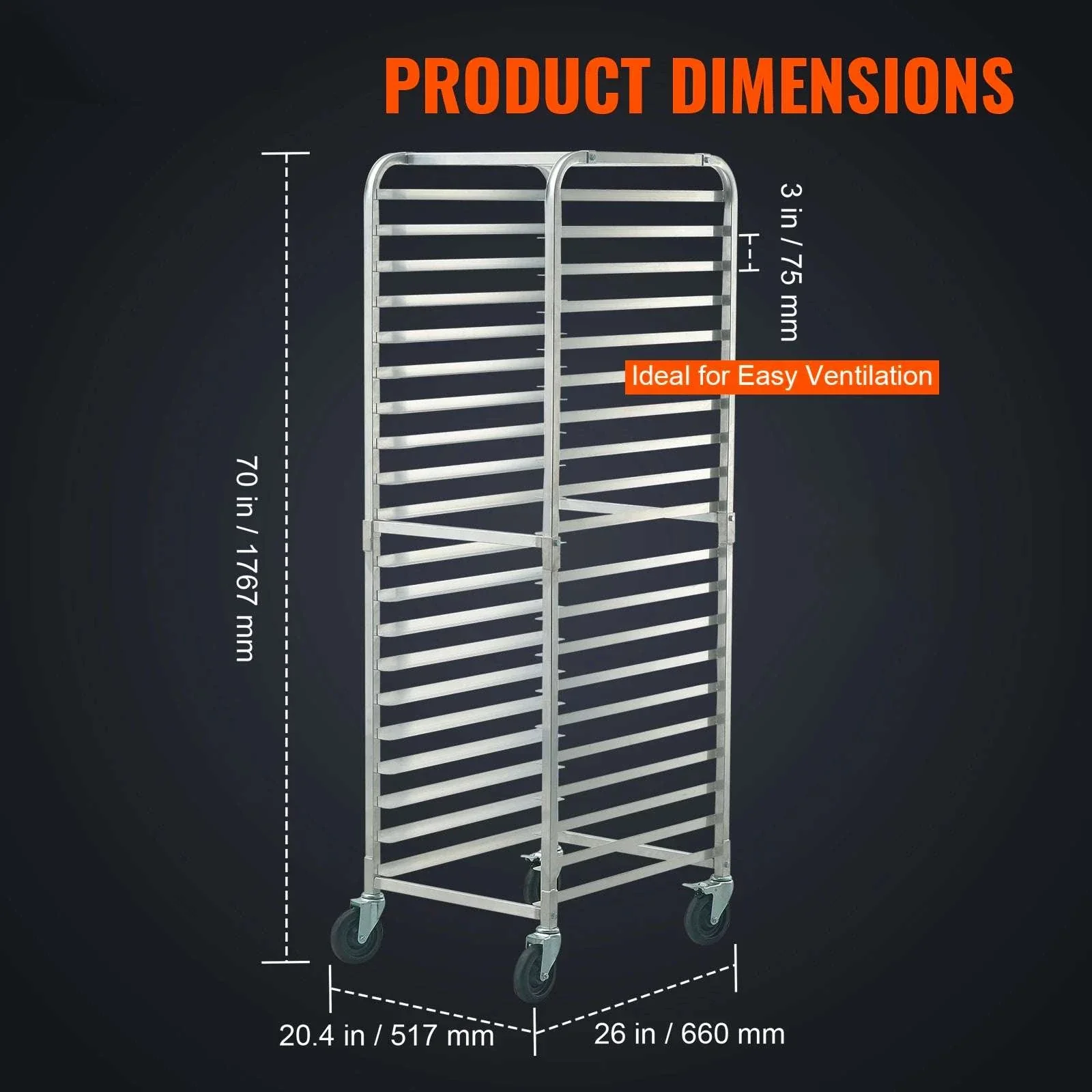 Commercial Bun Pan Rack with Brake Wheels for 10/20 Sheet Pans - Image 2