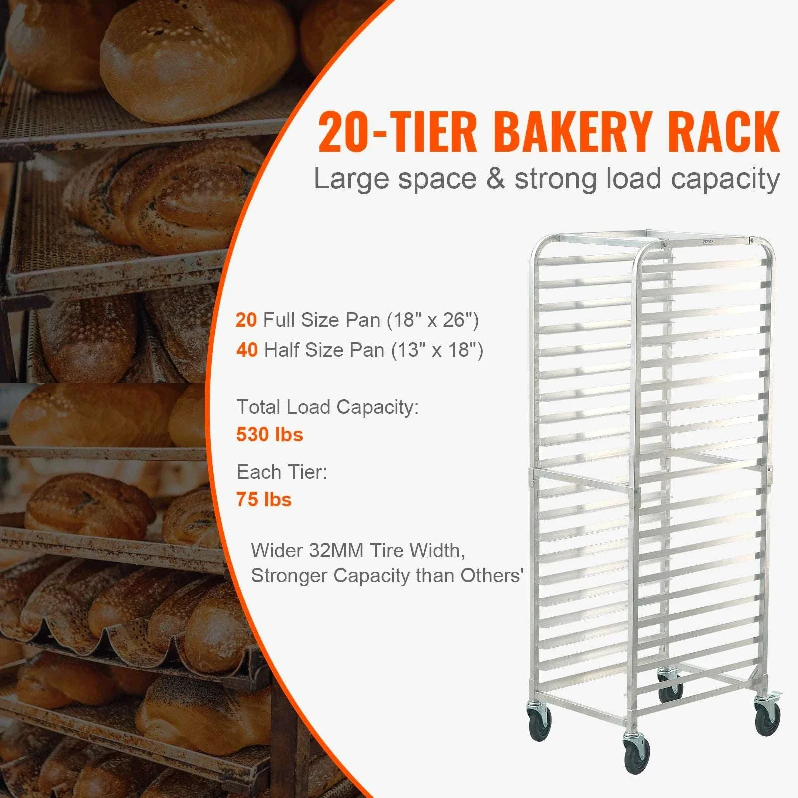 Commercial Bun Pan Rack with Brake Wheels for 10/20 Sheet Pans - Image 3