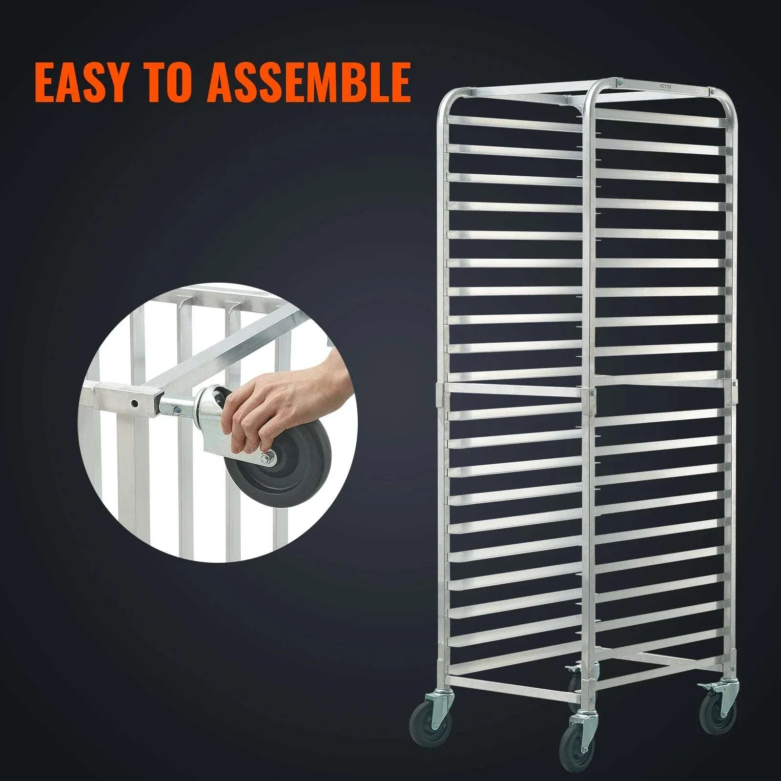 Commercial Bun Pan Rack with Brake Wheels for 10/20 Sheet Pans - Image 5