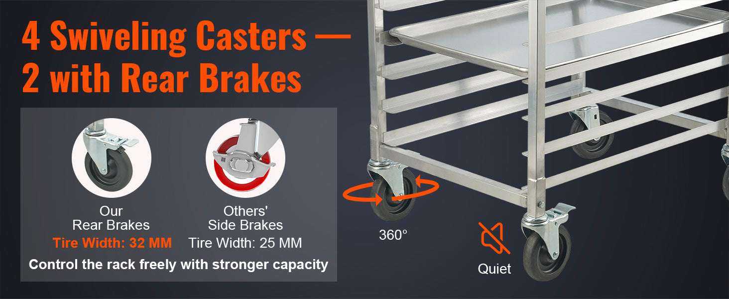 Commercial Bun Pan Rack with Brake Wheels for 10/20 Sheet Pans - Image 9