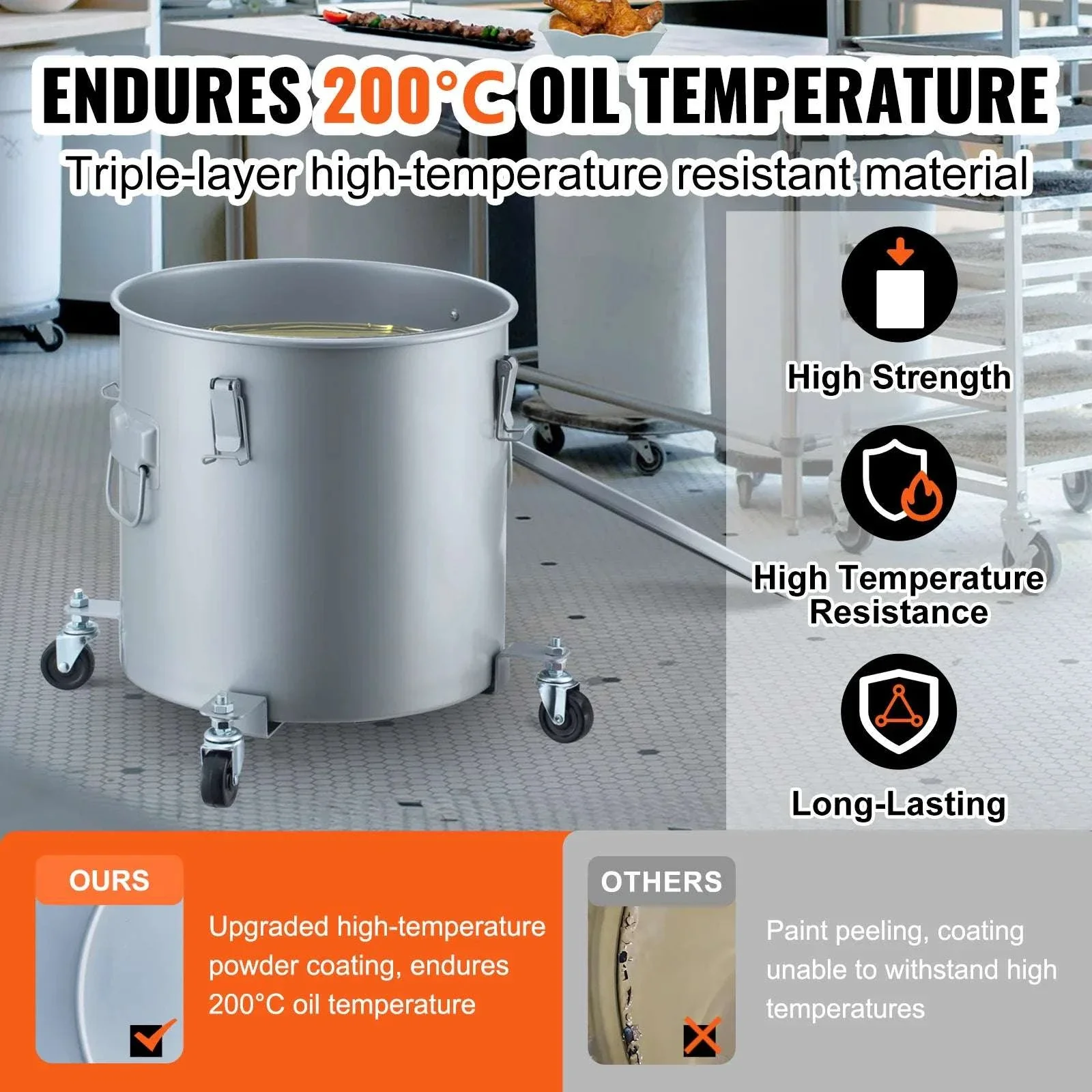 10 Gallon Fryer Grease Bucket with Wheels Oil Disposal Caddy - Image 3