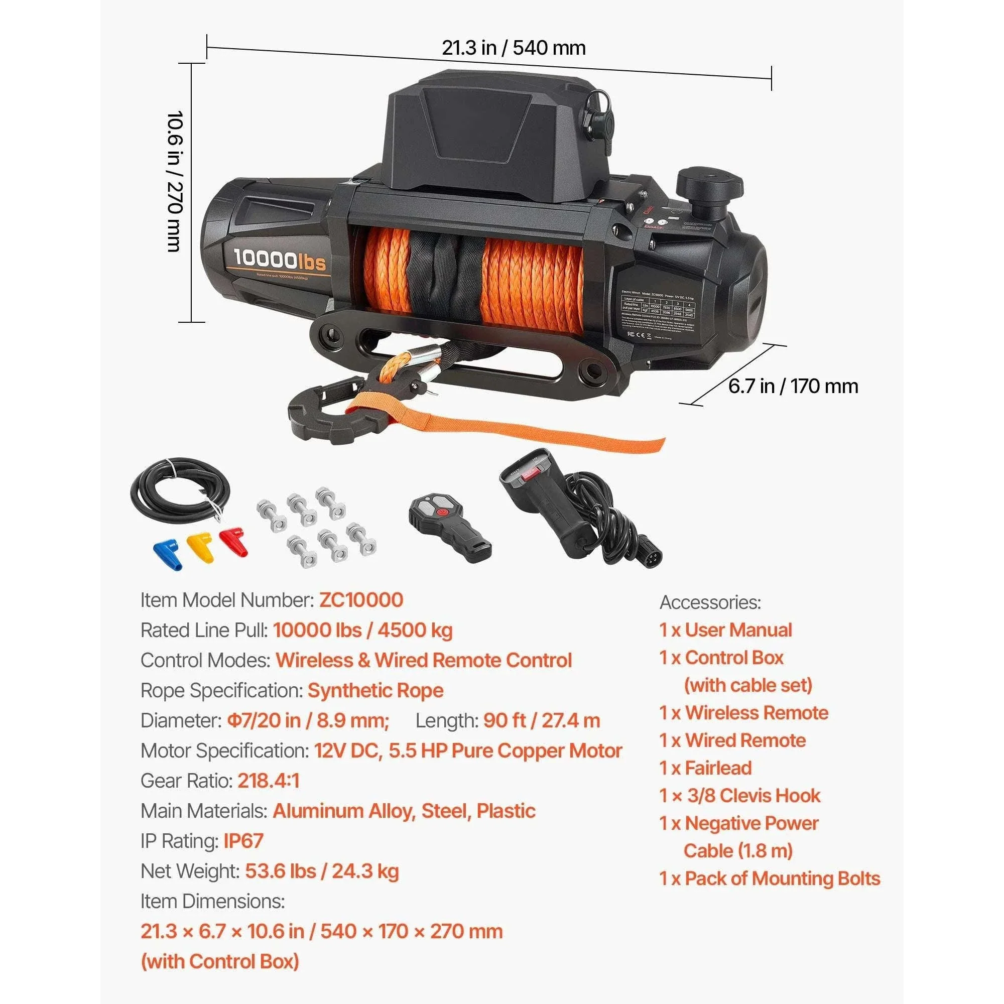 12V Electric Winch 10000–13500 lbs with 90 ft Rope for Truck & SUV - Image 21