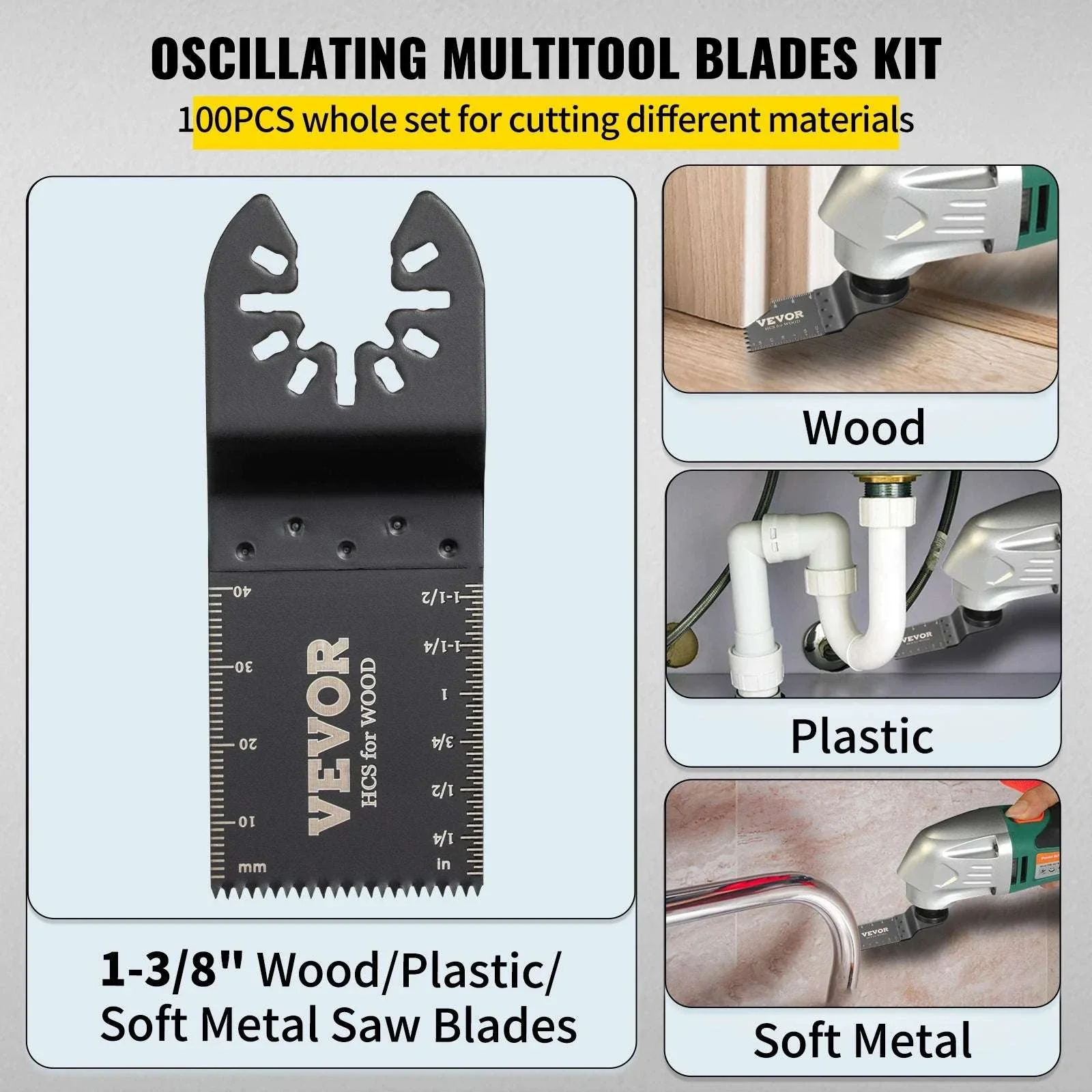 100PCS Oscillating Multitool Blades Kit for Wood Metal Plastic Cutting - Image 4