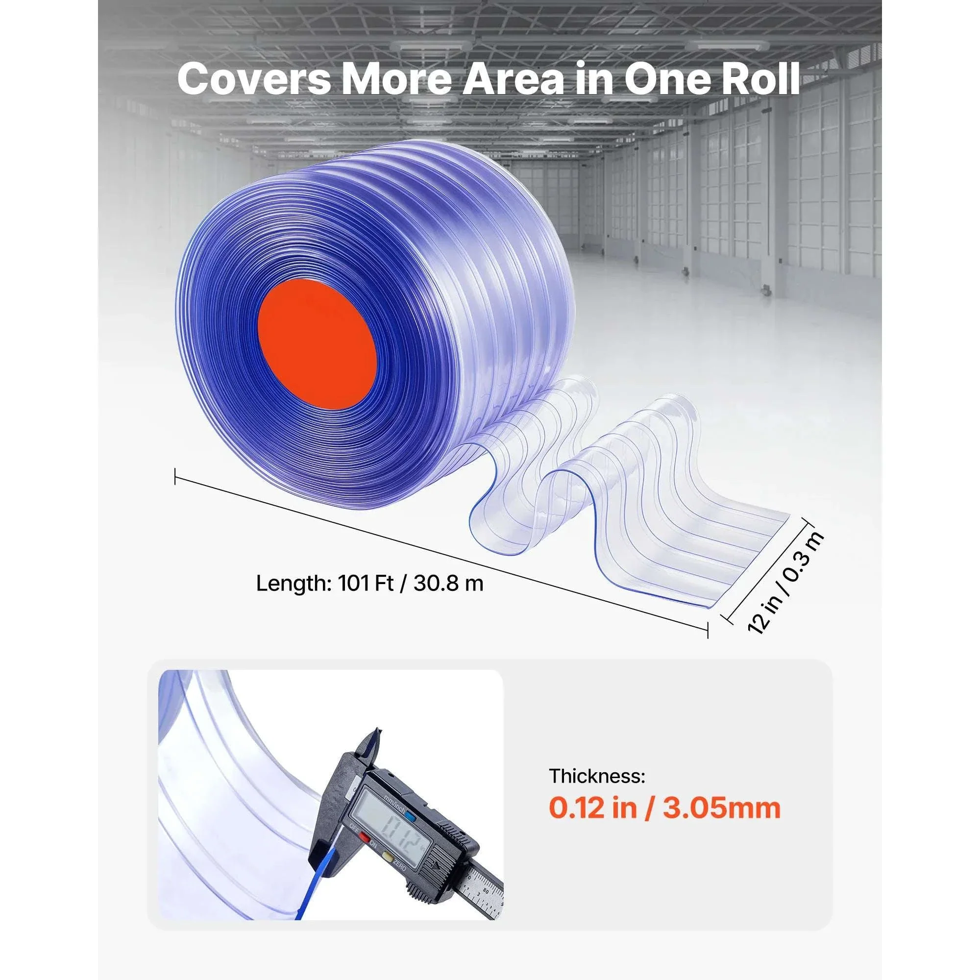 Clear PVC Strip Curtain Roll 12in Wide for Garage & Freezer Doors - Image 2