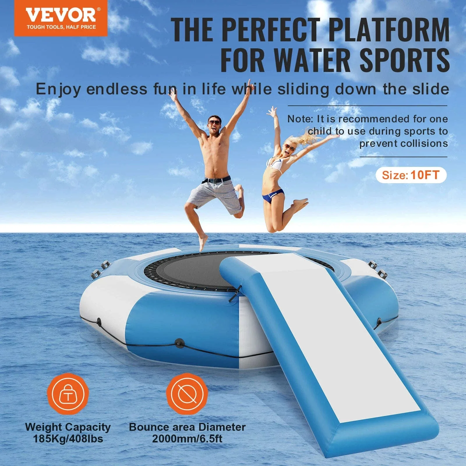 10ft Inflatable Water Trampoline with Slide & Ladder Swim Platform - Image 2