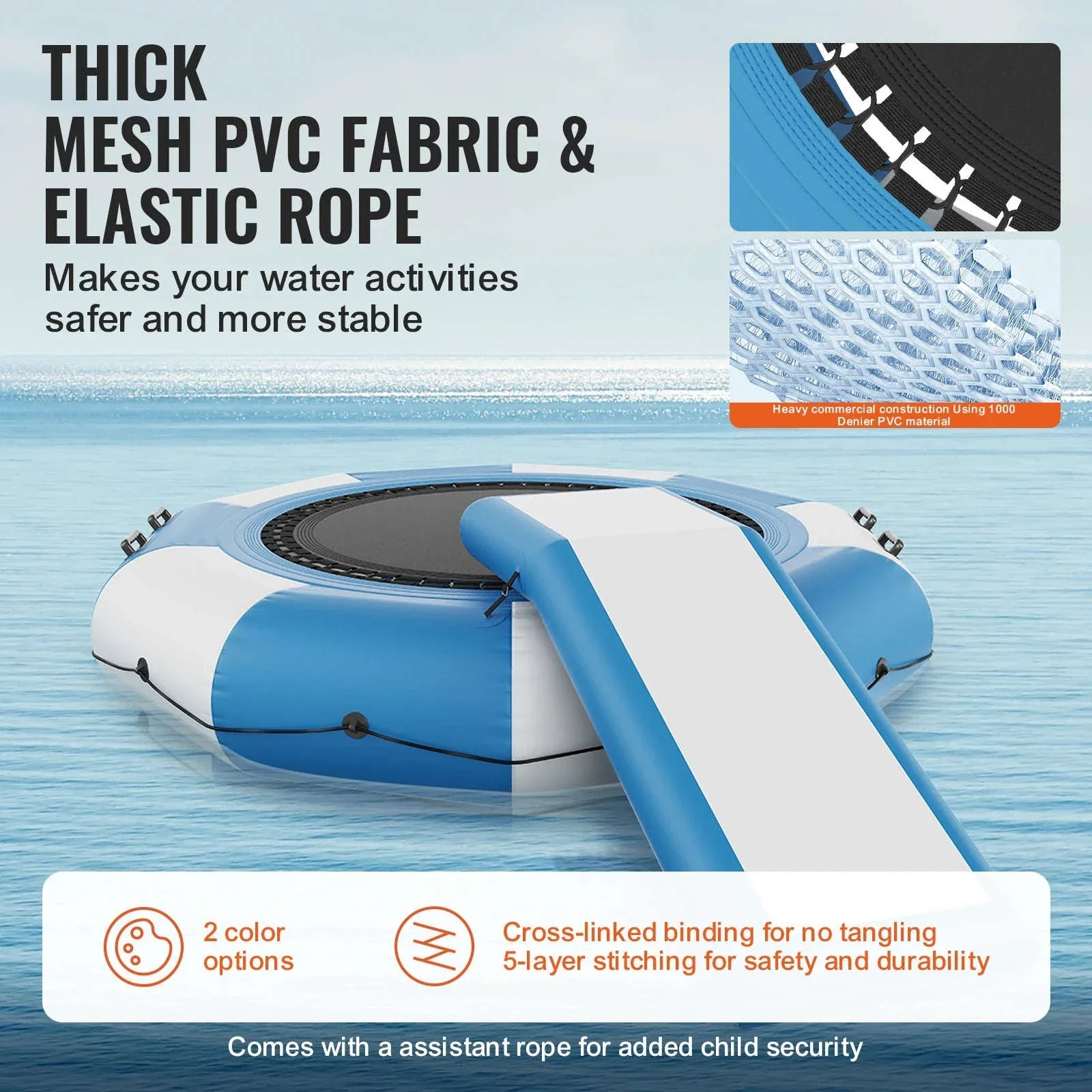 10ft Inflatable Water Trampoline with Slide & Ladder Swim Platform - Image 3