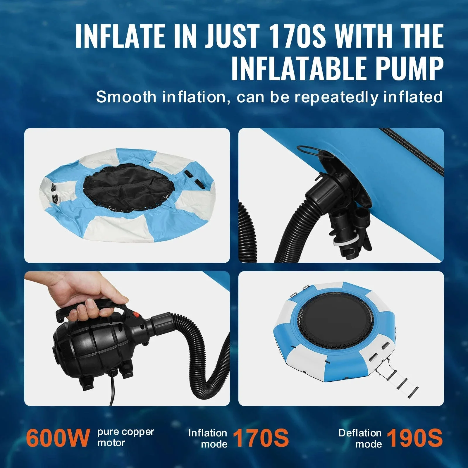 10ft Inflatable Water Trampoline with Slide & Ladder Swim Platform - Image 4