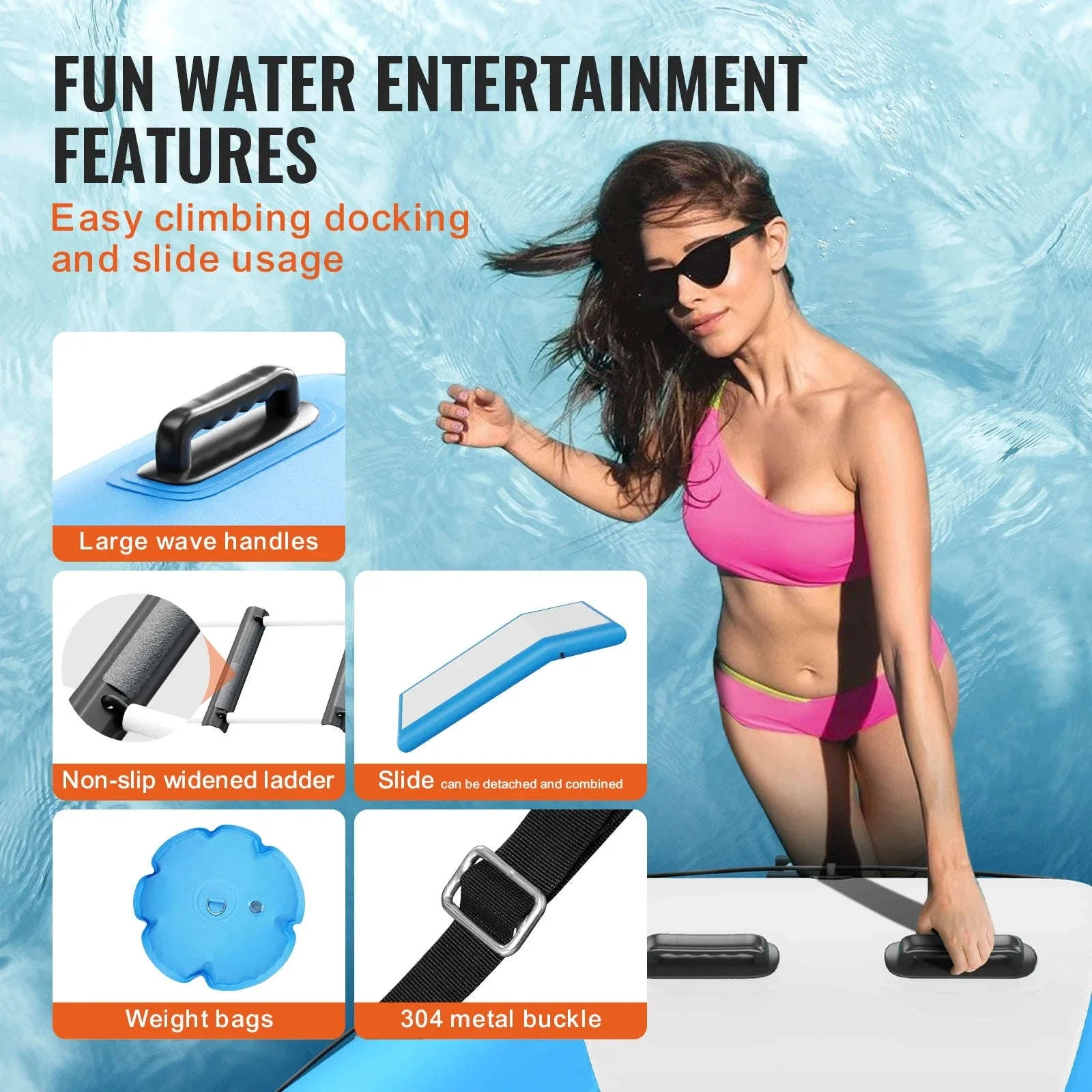 10ft Inflatable Water Trampoline with Slide & Ladder Swim Platform - Image 5