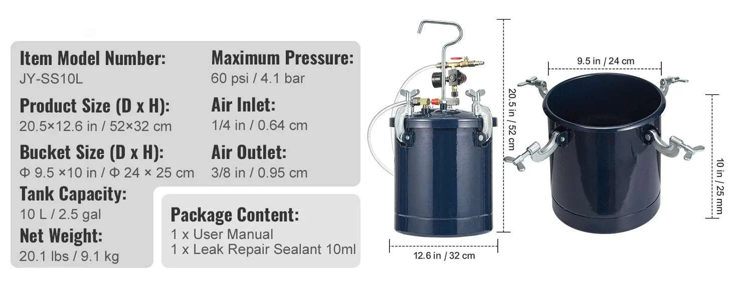 10L Paint Pressure Pot Tank with Adjustable 0–70 PSI Control - Image 14