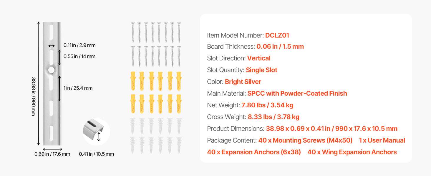 10-Pack 39" Shelf Pilaster Rails with Screws Adjustable Wall System - Image 13