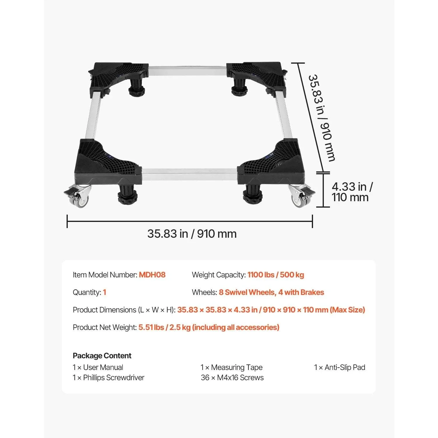 Adjustable Furniture Dolly with Locking Wheels for Washer & Fridge - Image 14