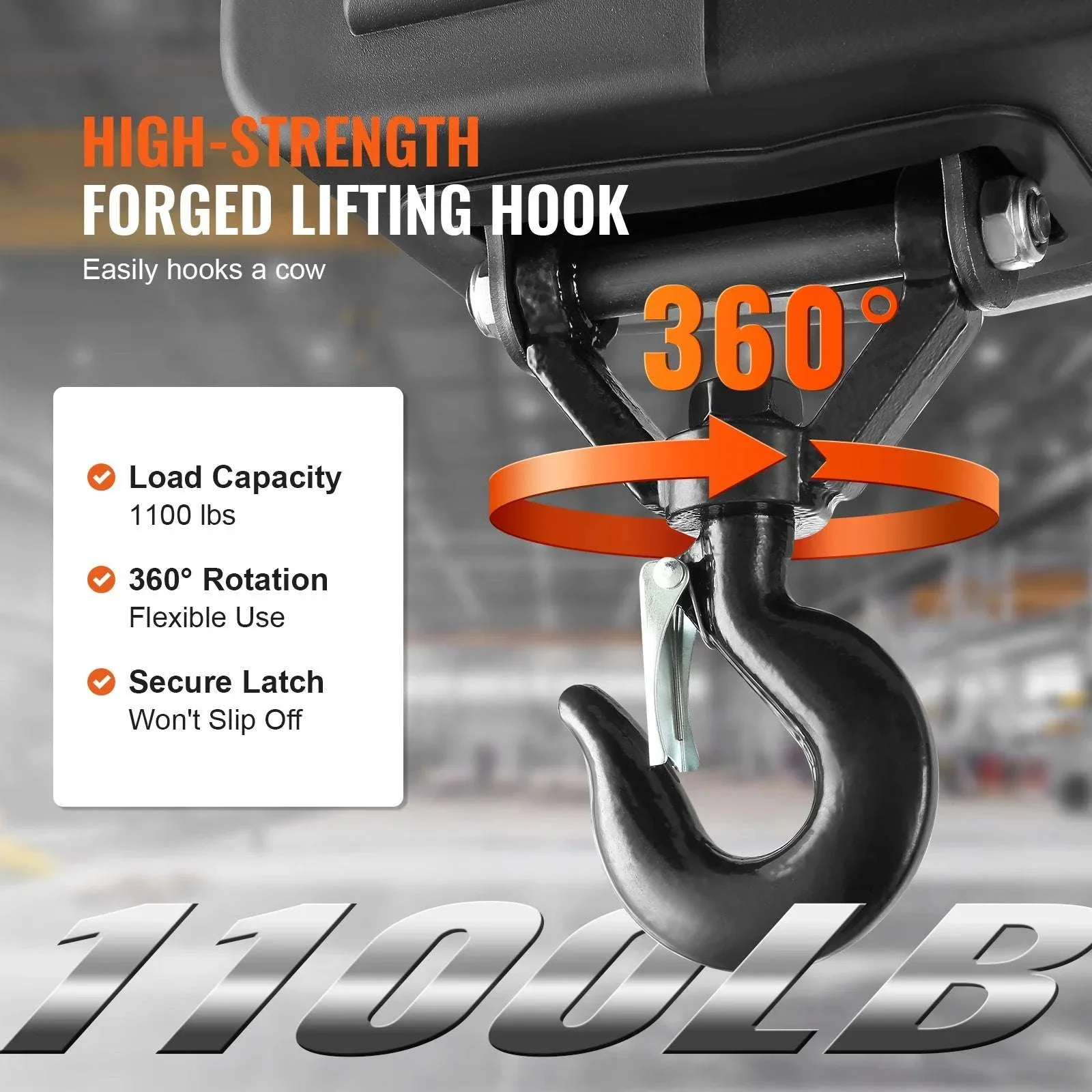 1500W Electric Hoist Winch with Wireless Remote, 1100 lbs Capacity - Image 6