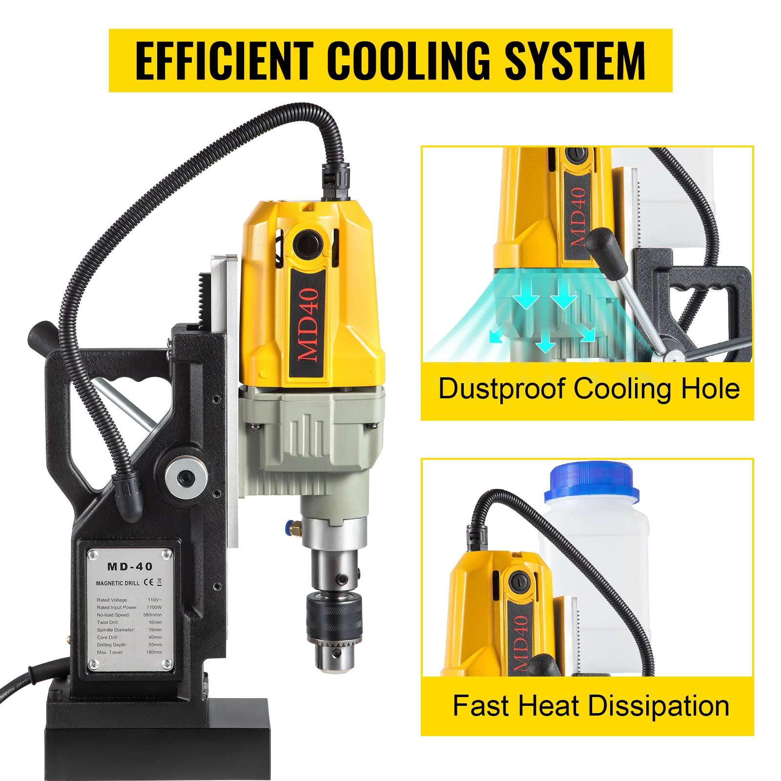 1100W Magnetic Drill Press with 12000N Base & 40mm Capacity - Image 12
