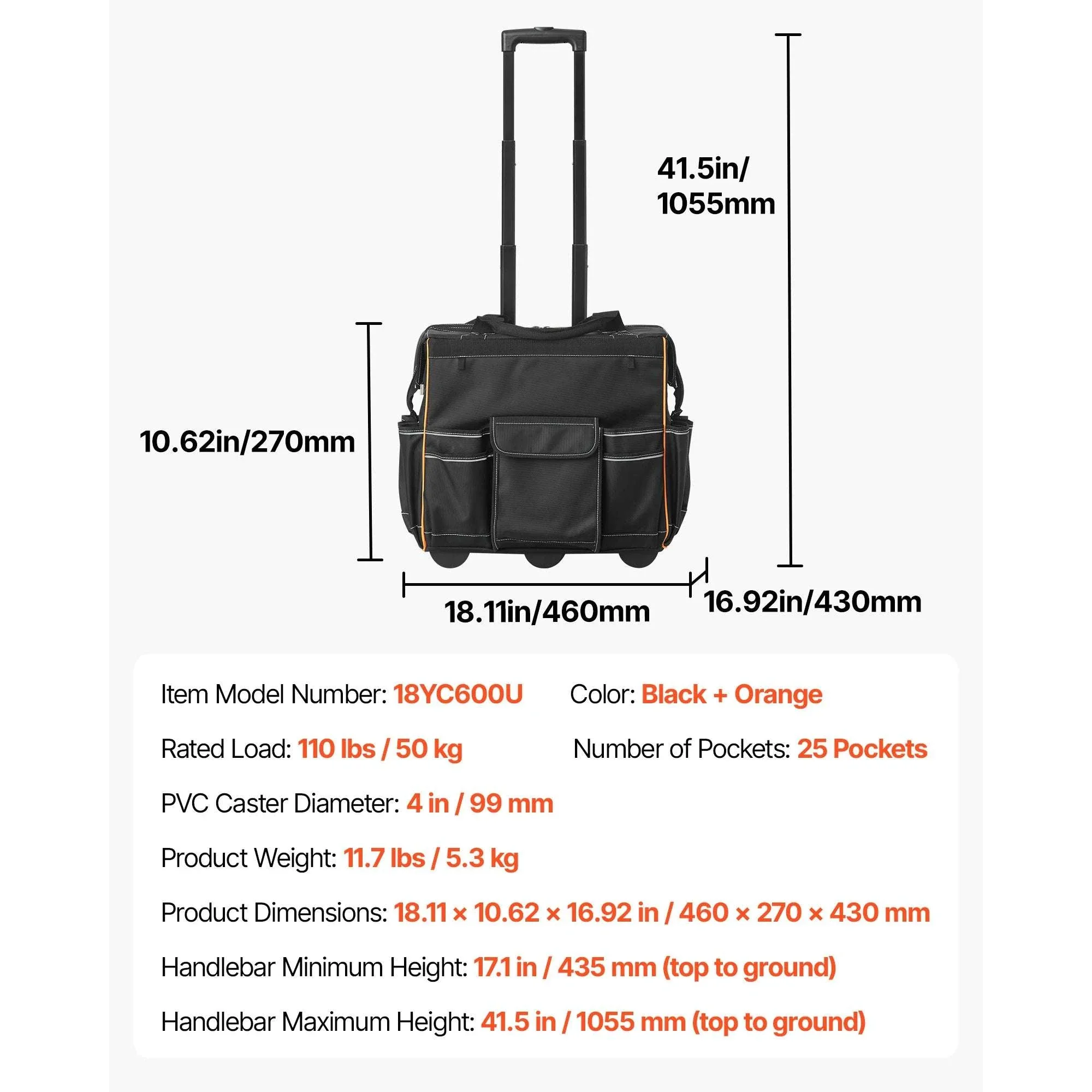 110L Rolling Tool Bag with Wheels, 25 Pockets & Telescoping Handle - Image 23