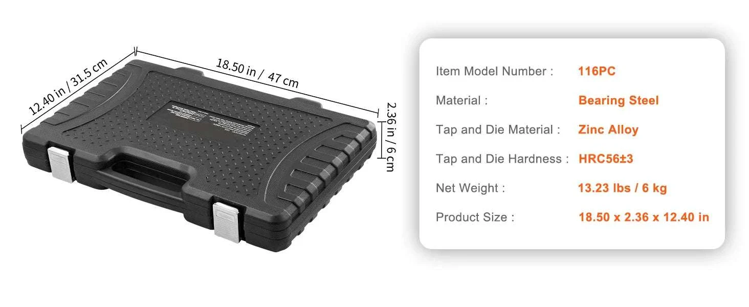 116-Piece Tap and Die Set Metric & SAE Threading Tool Kit - Image 13