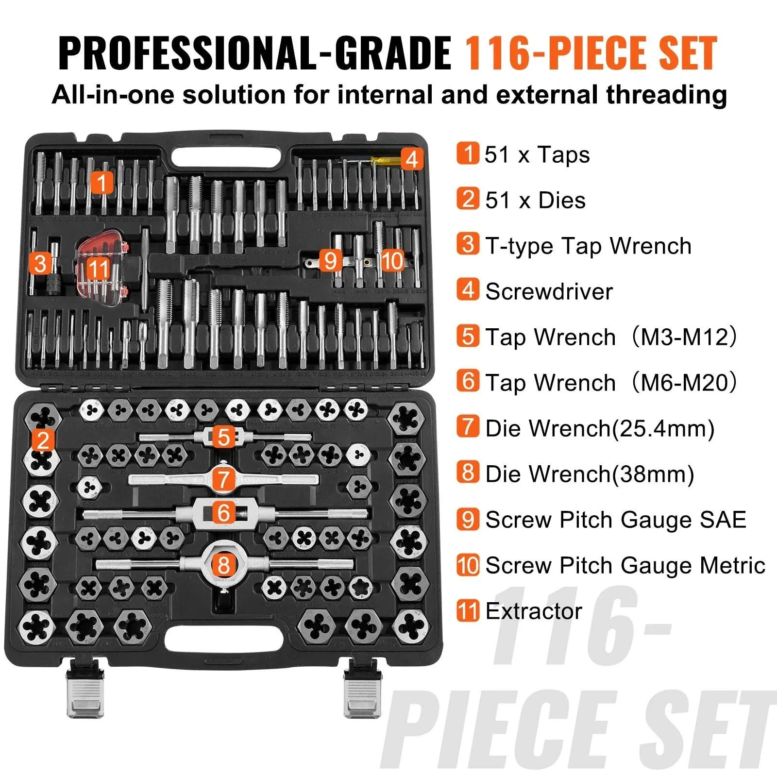 116-Piece Tap and Die Set Metric & SAE Threading Tool Kit - Image 6