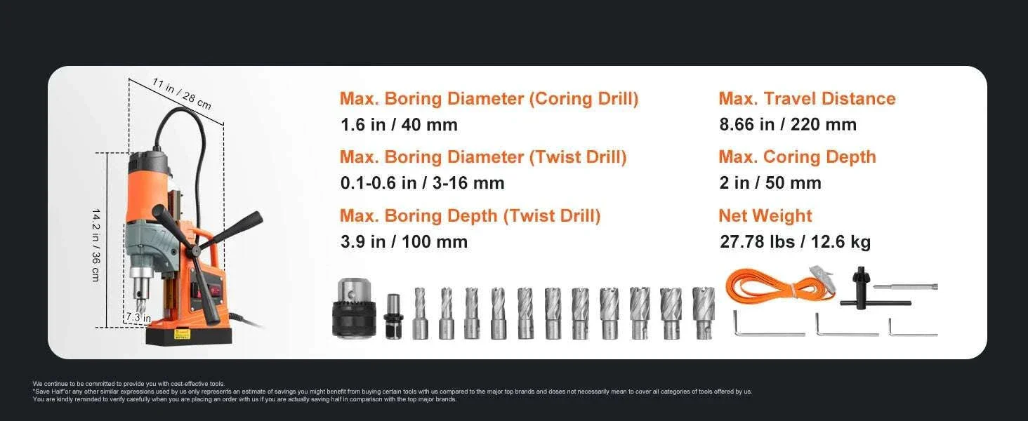 1450W Magnetic Drill Press with 11PCS Bits, 1.6in Capacity - Image 18