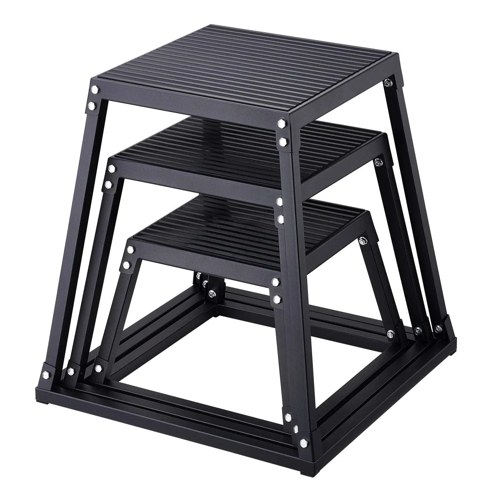 3-Piece Plyometric Jump Box Set 12/18/24 Inch Anti-Slip Steel Platform