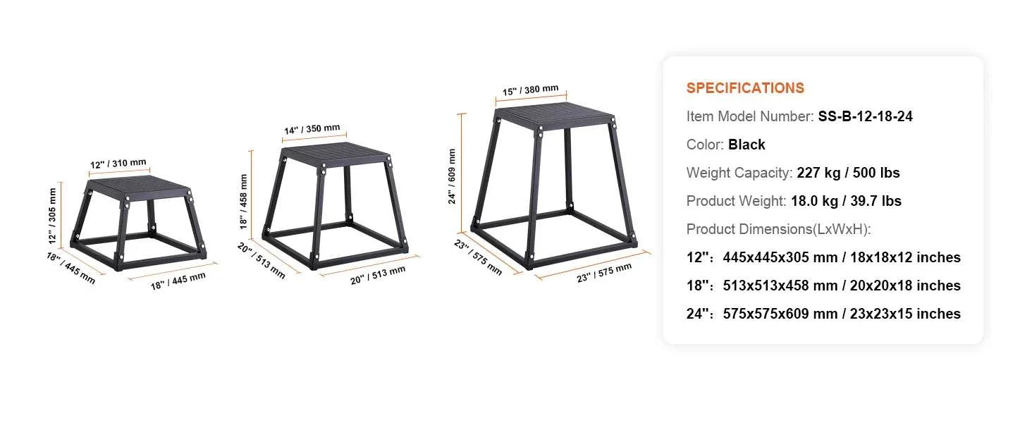 3-Piece Plyometric Jump Box Set 12/18/24 Inch Anti-Slip Steel Platform - Image 13