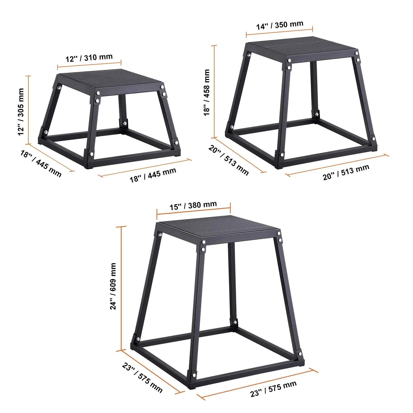 3-Piece Plyometric Jump Box Set 12/18/24 Inch Anti-Slip Steel Platform - Image 14