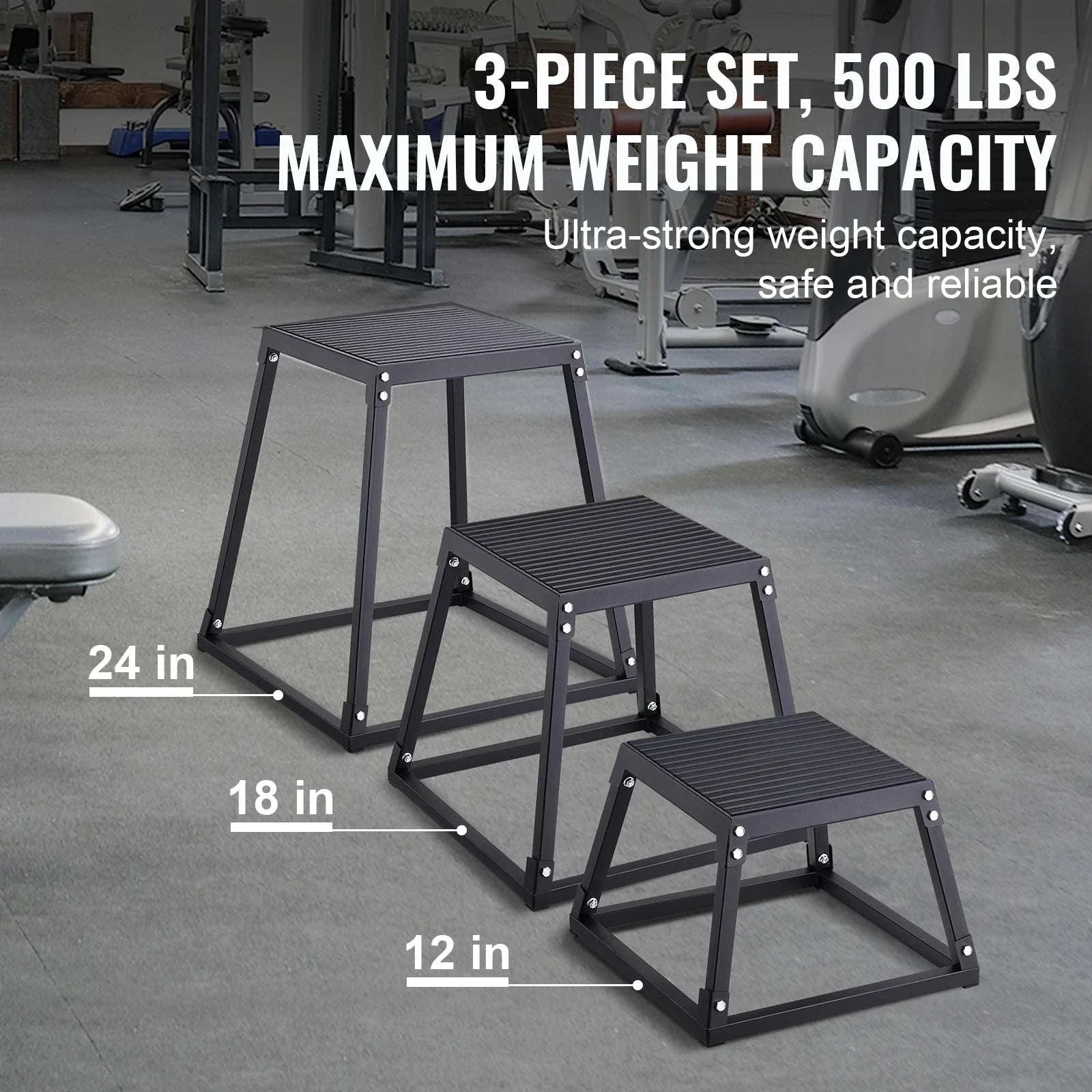 3-Piece Plyometric Jump Box Set 12/18/24 Inch Anti-Slip Steel Platform - Image 3