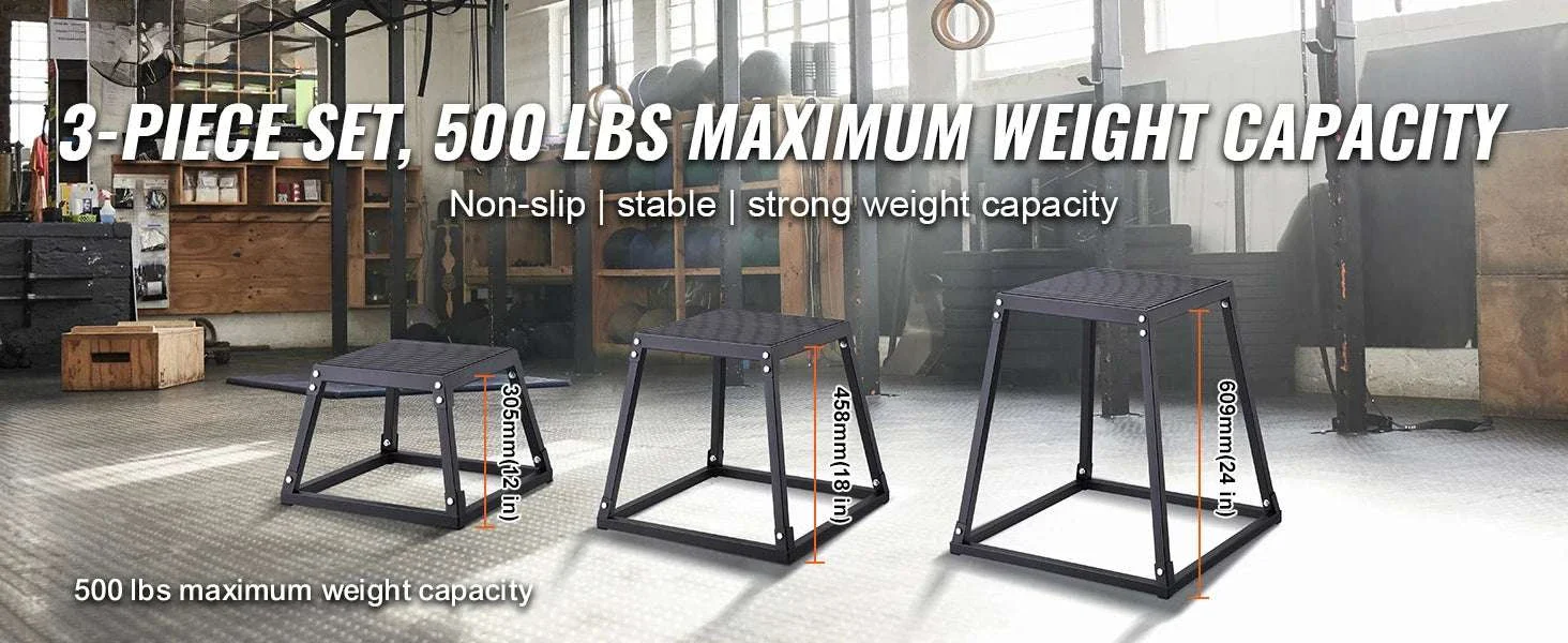 3-Piece Plyometric Jump Box Set 12/18/24 Inch Anti-Slip Steel Platform - Image 8