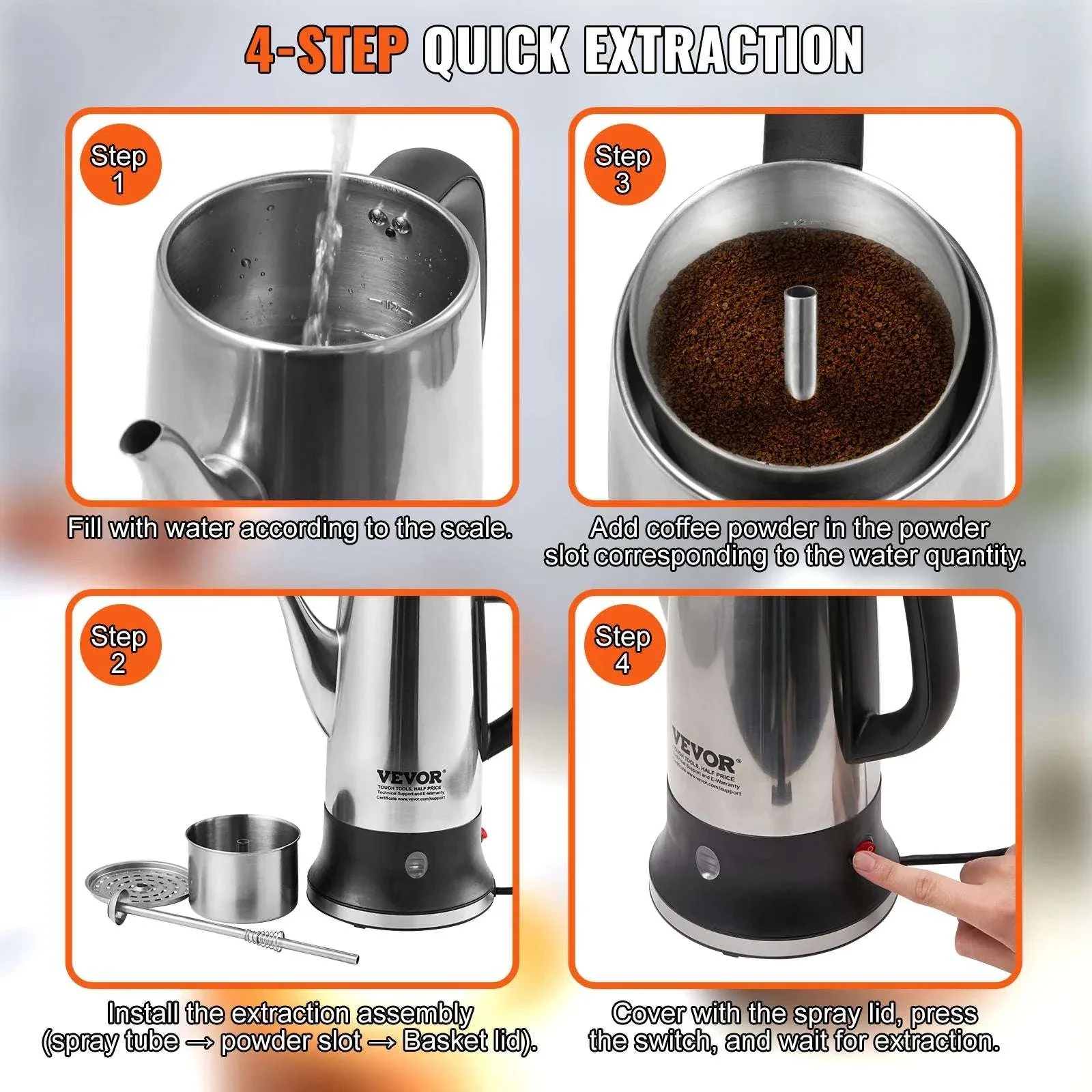 12-Cup Electric Coffee Percolator 1.8L Stainless Steel with Keep Warm - Image 6