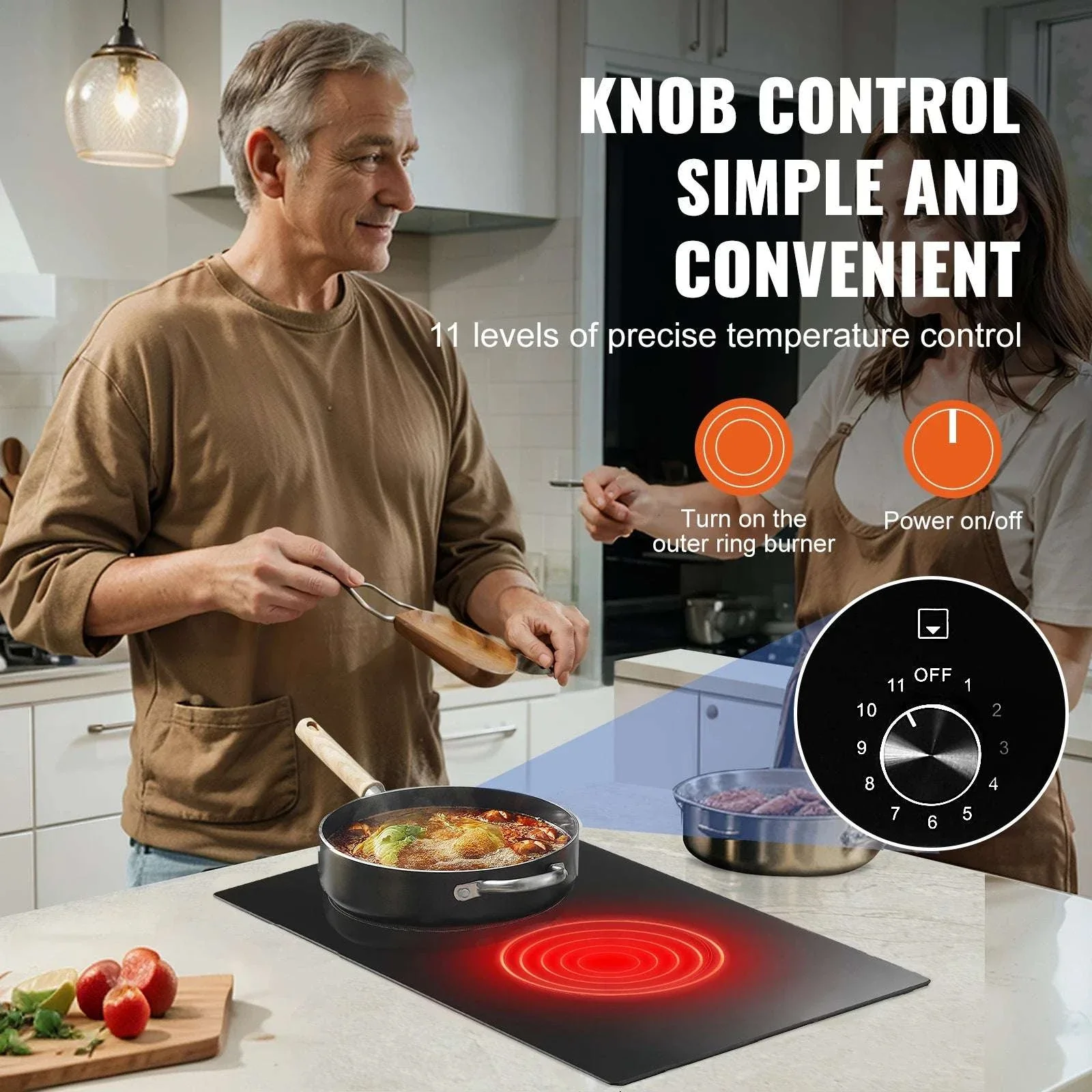 12-Inch Electric Cooktop 2 Burners Ceramic Stove with Knob Control - Image 2