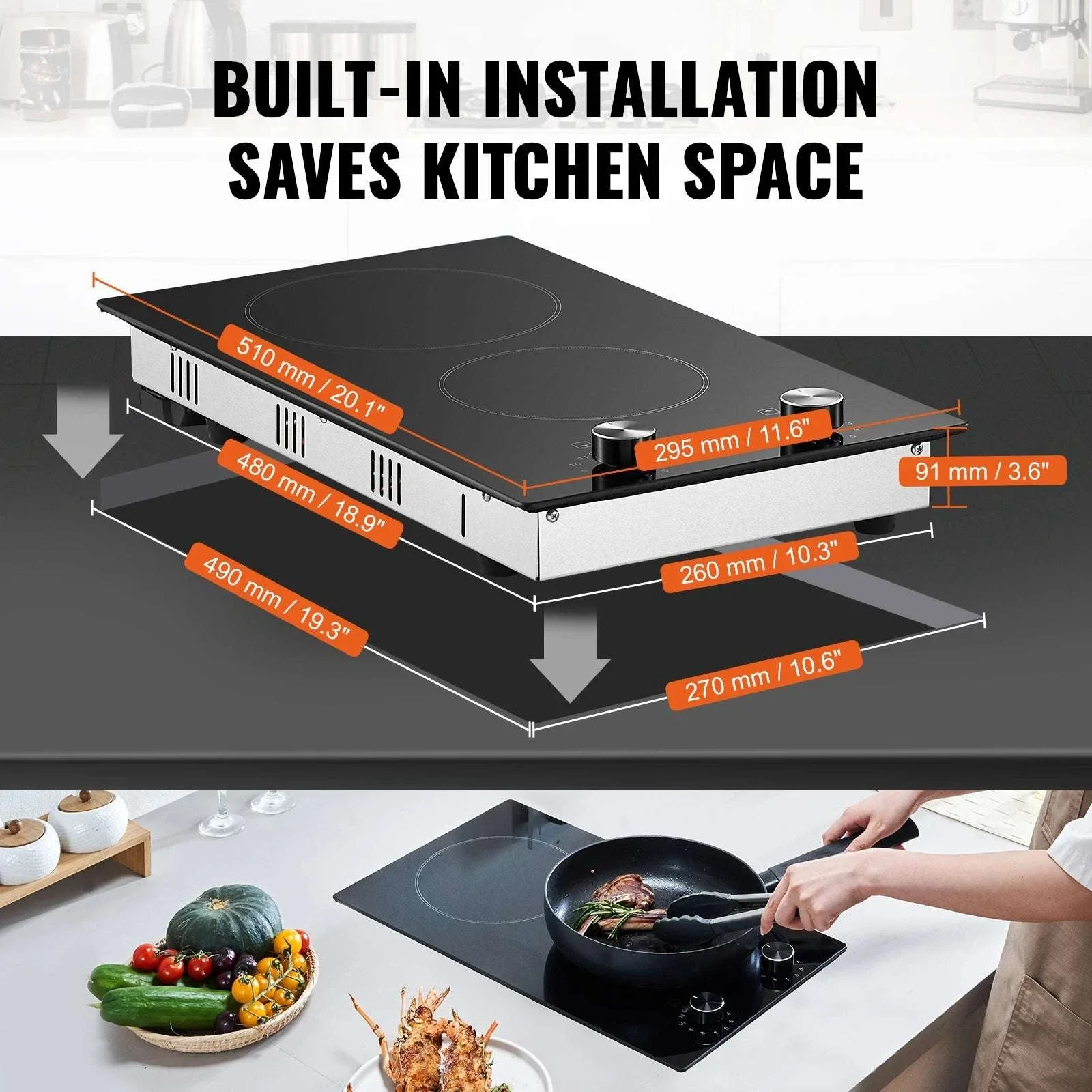 12-Inch Electric Cooktop 2 Burners Ceramic Stove with Knob Control - Image 4