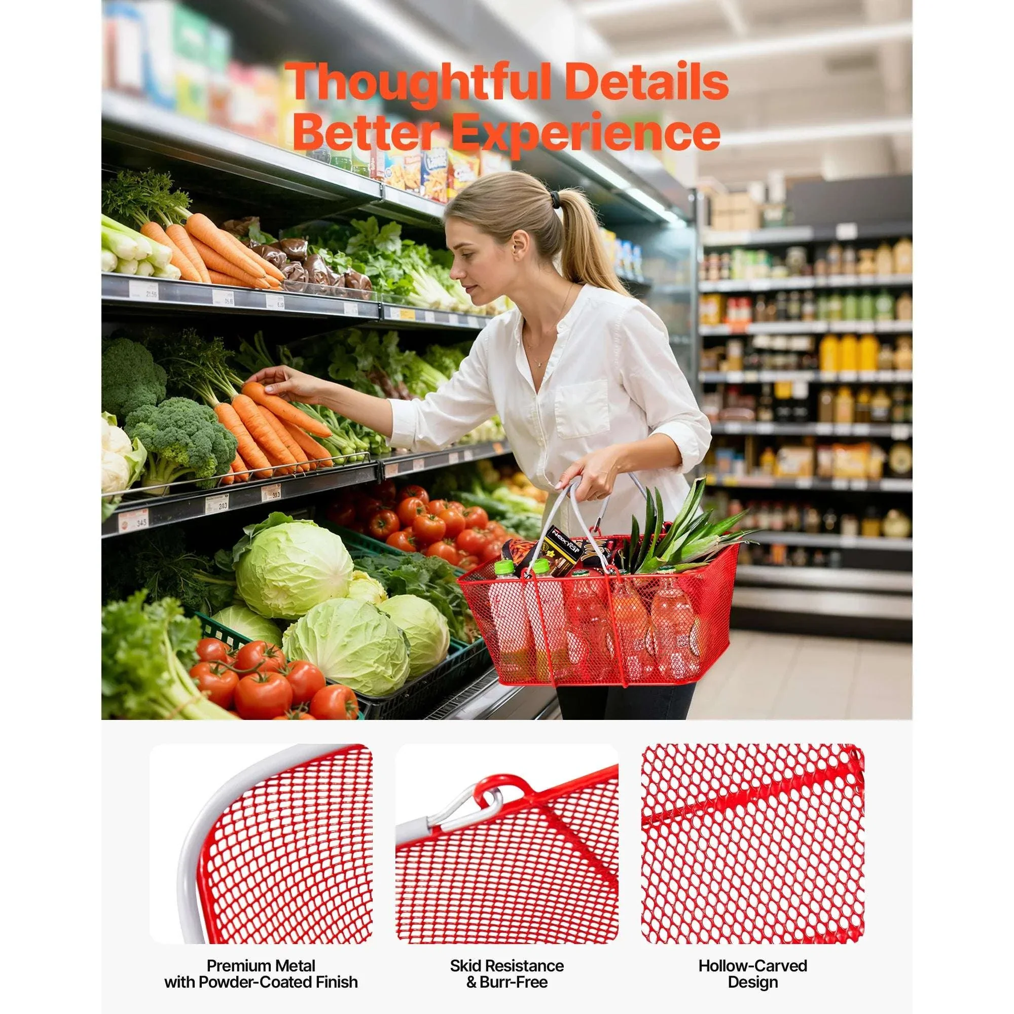 12 Pack 22L Stackable Metal Shopping Baskets with Handles - Image 5