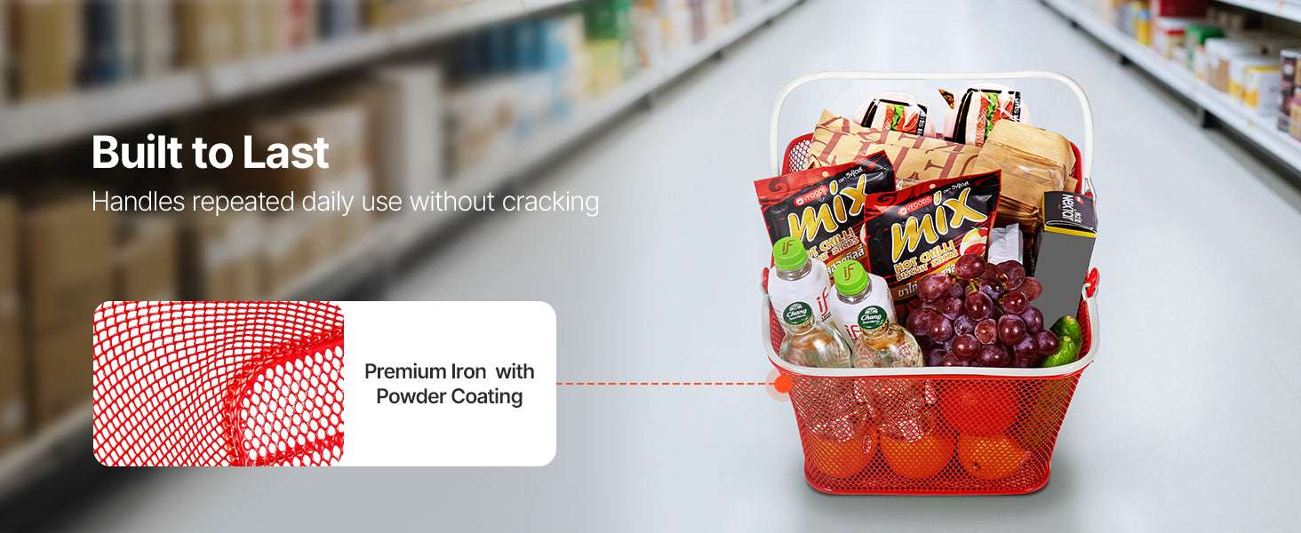 12 Pack 22L Stackable Metal Shopping Baskets with Handles - Image 9
