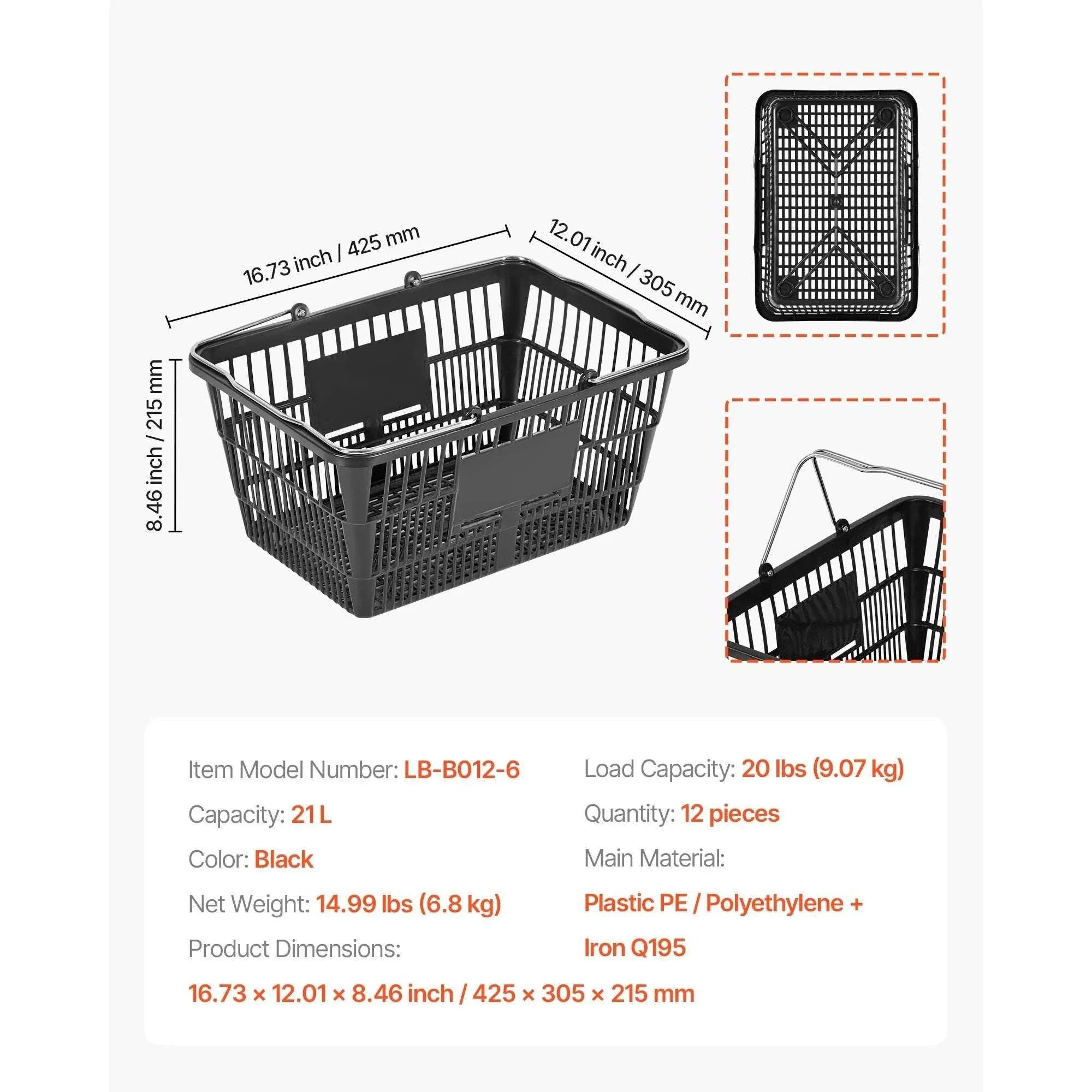 12PCS 21L Stackable Shopping Baskets with Handles for Stores - Image 8