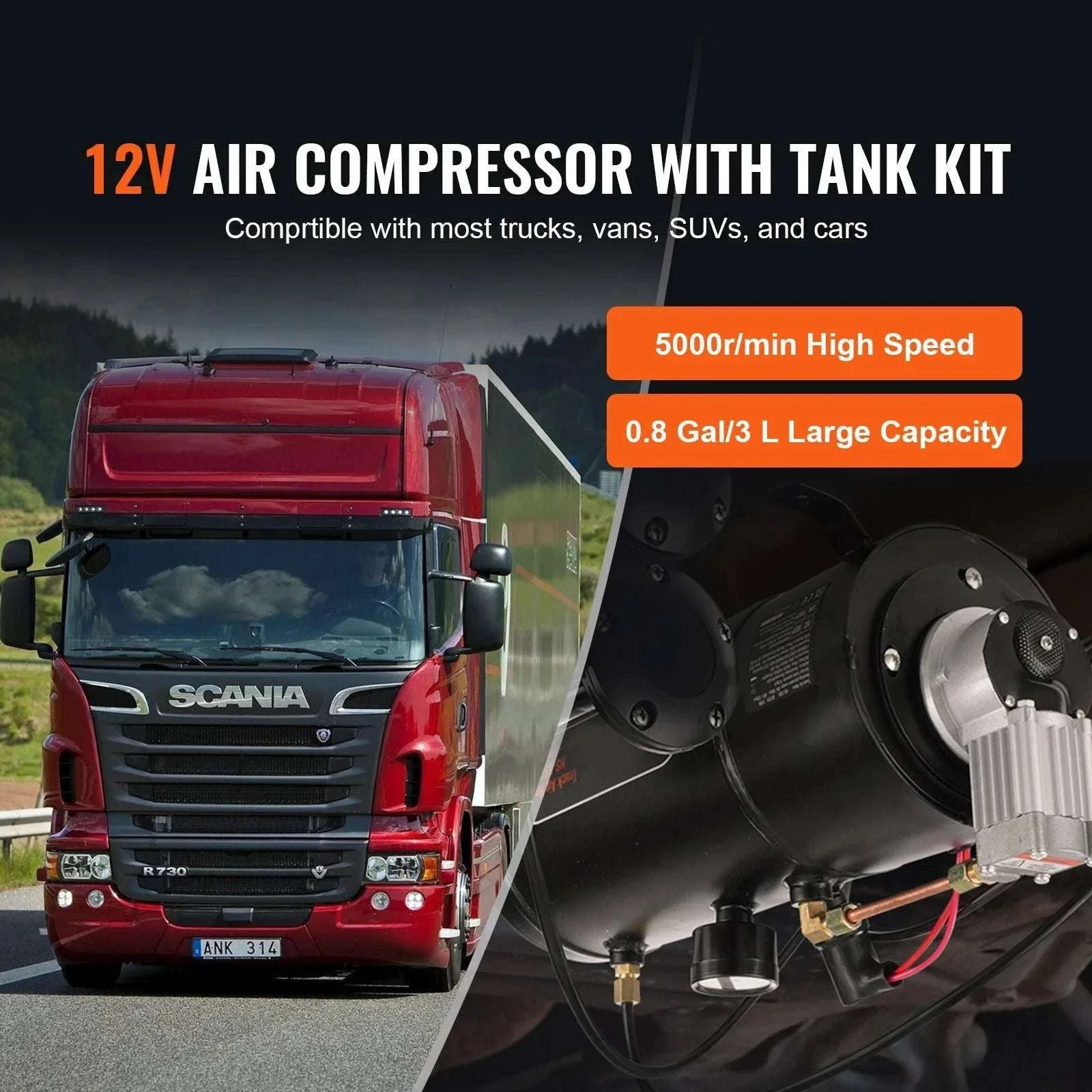 12V Air Compressor Kit with 0.8 Gallon Tank 90–120 PSI System - Image 2