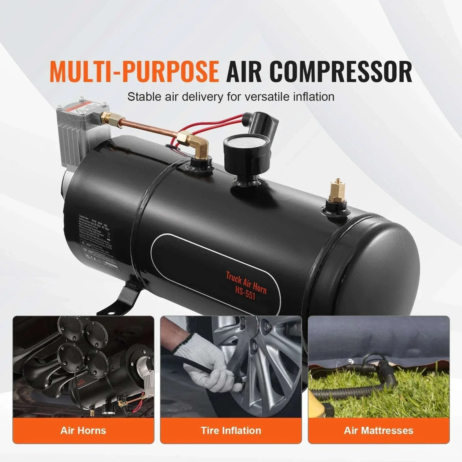 12V Air Compressor Kit with 0.8 Gallon Tank 90–120 PSI System - Image 4