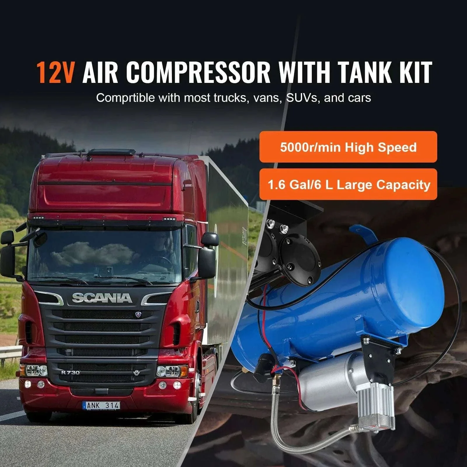 12V Air Compressor with Tank 120 PSI System for Horns & Tires - Image 2