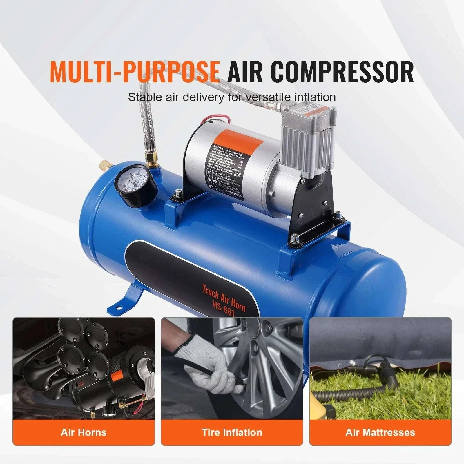 12V Air Compressor with Tank 120 PSI System for Horns & Tires - Image 4