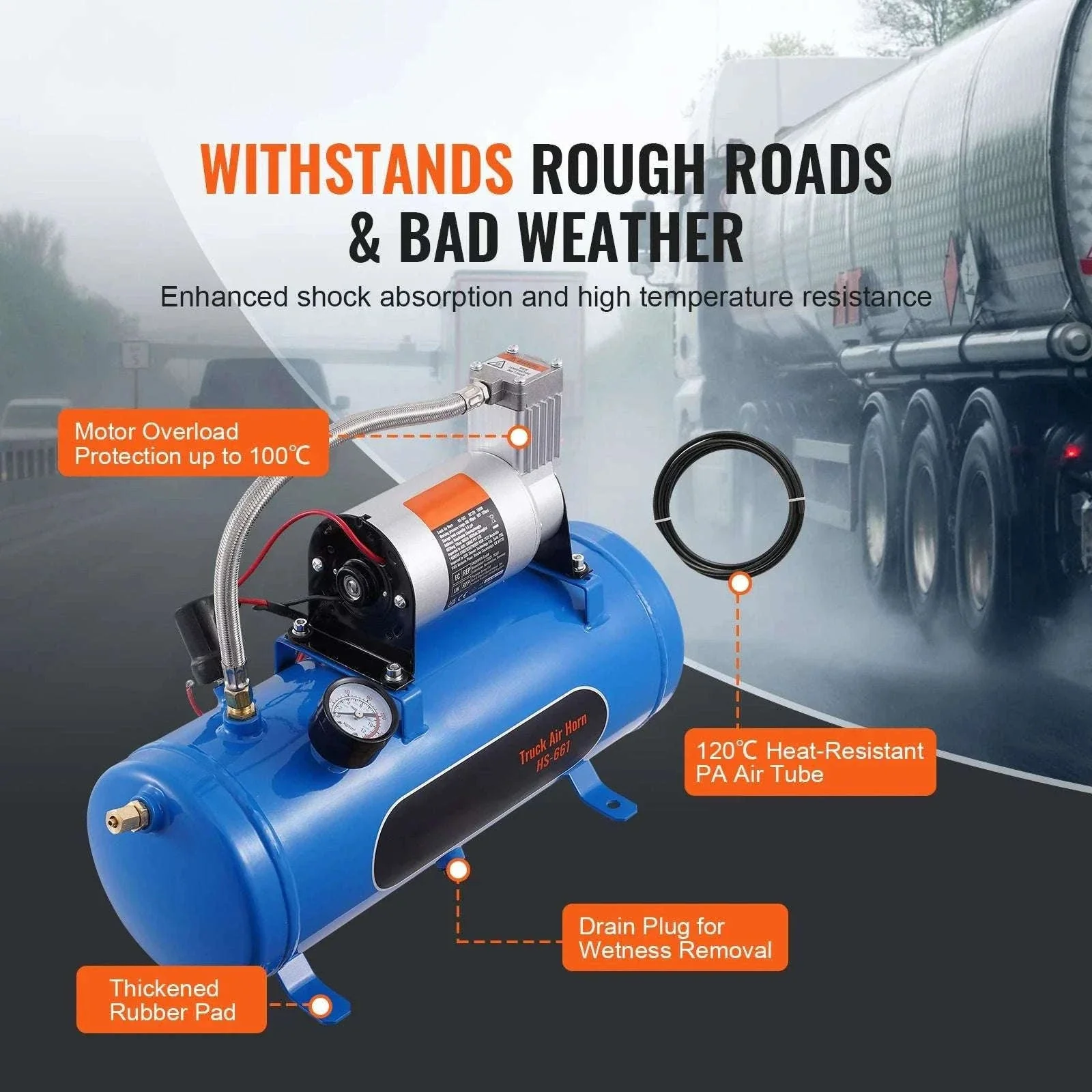 12V Air Compressor with Tank 120 PSI System for Horns & Tires - Image 5