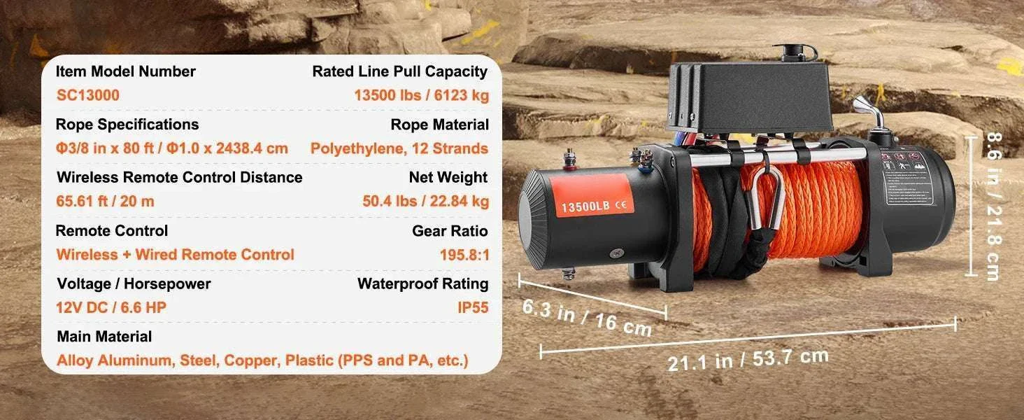 13500 lbs Electric Winch with Synthetic Rope & Remote Control - Image 13