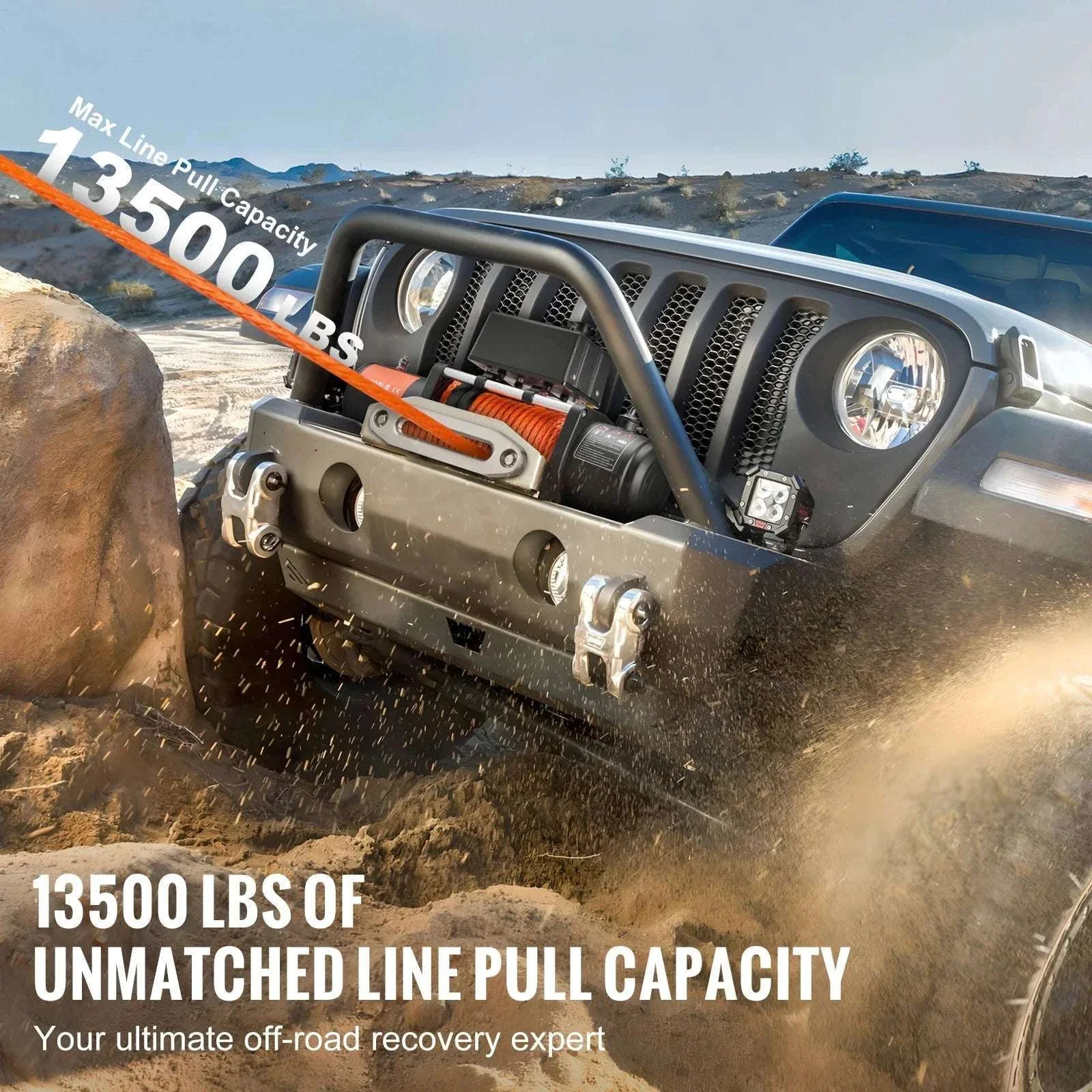 13500 lbs Electric Winch with Synthetic Rope & Remote Control - Image 2