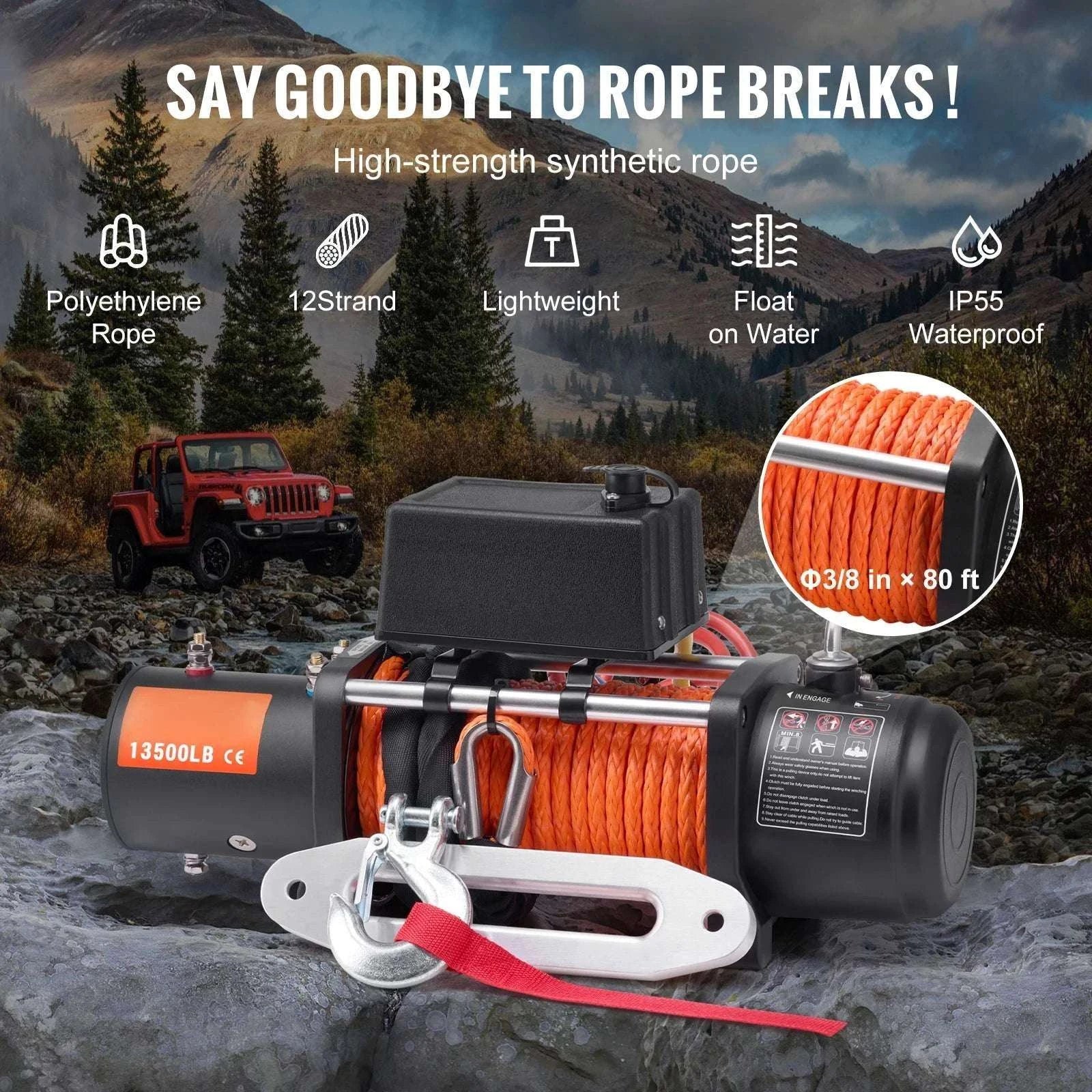 13500 lbs Electric Winch with Synthetic Rope & Remote Control - Image 4