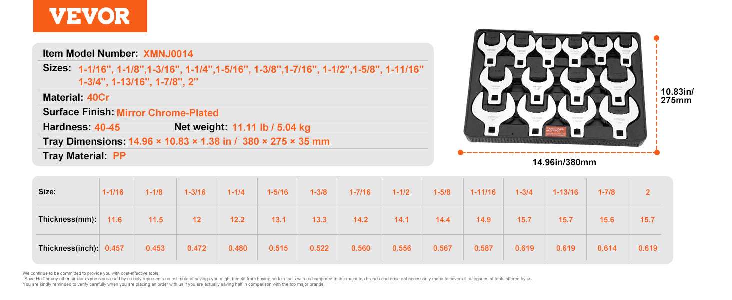Crowfoot Wrench Set 3/8" & 1/2" Drive CR-MO Steel Tool Kit - Image 14