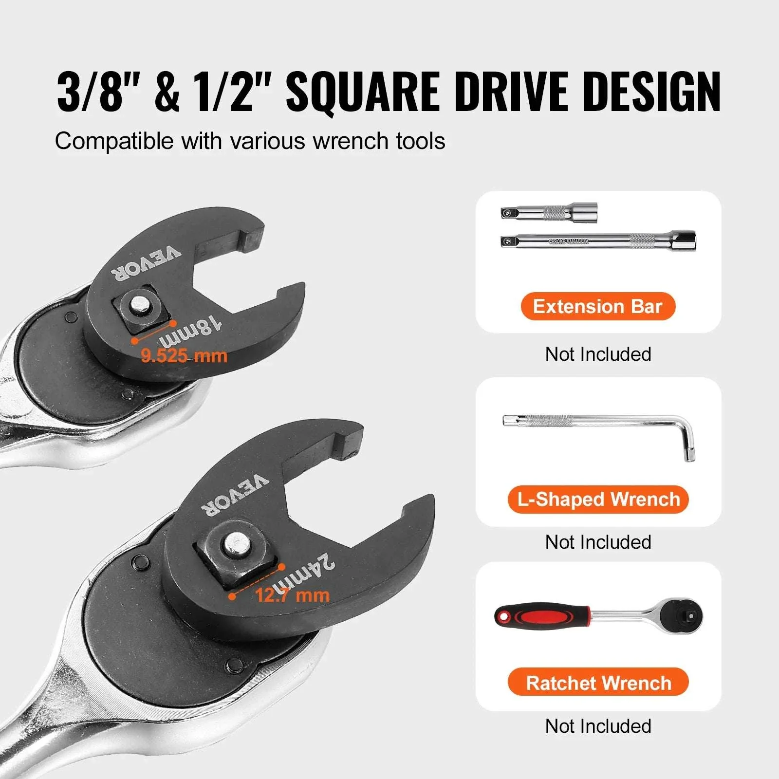 Crowfoot Wrench Set 3/8" & 1/2" Drive CR-MO Steel Tool Kit - Image 5