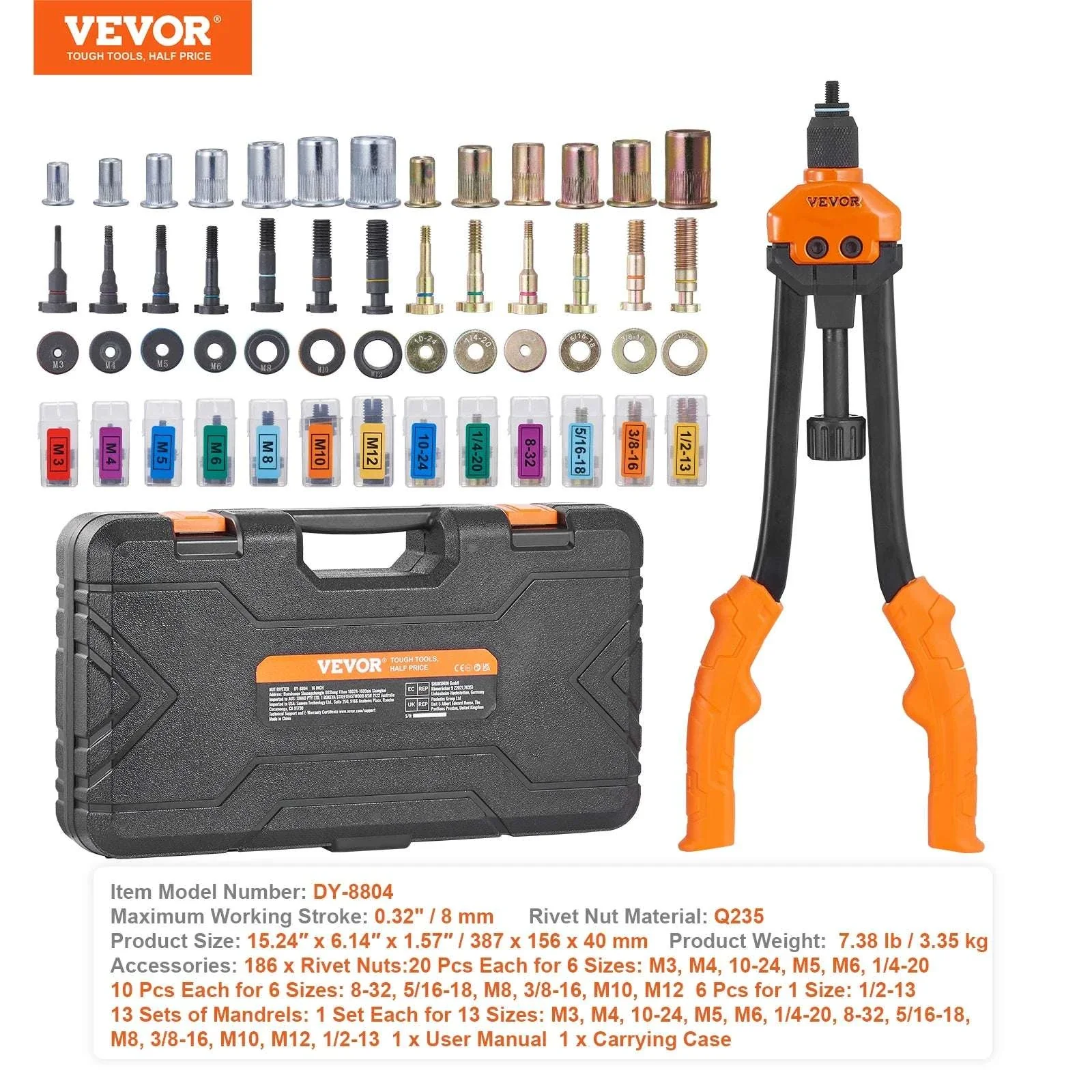 Rivet Nut Tool Kit 14"/16" with Mandrels & 70–186pcs Rivnuts - Image 25