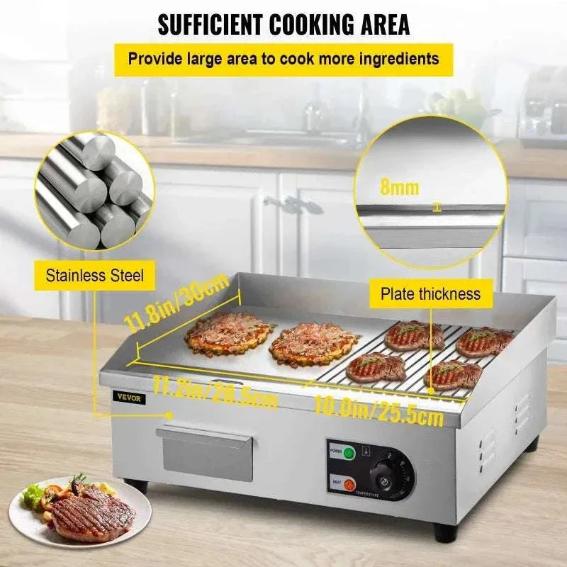 Electric Countertop Griddle 1600W/3200W Flat Top Teppanyaki Grill - Image 3