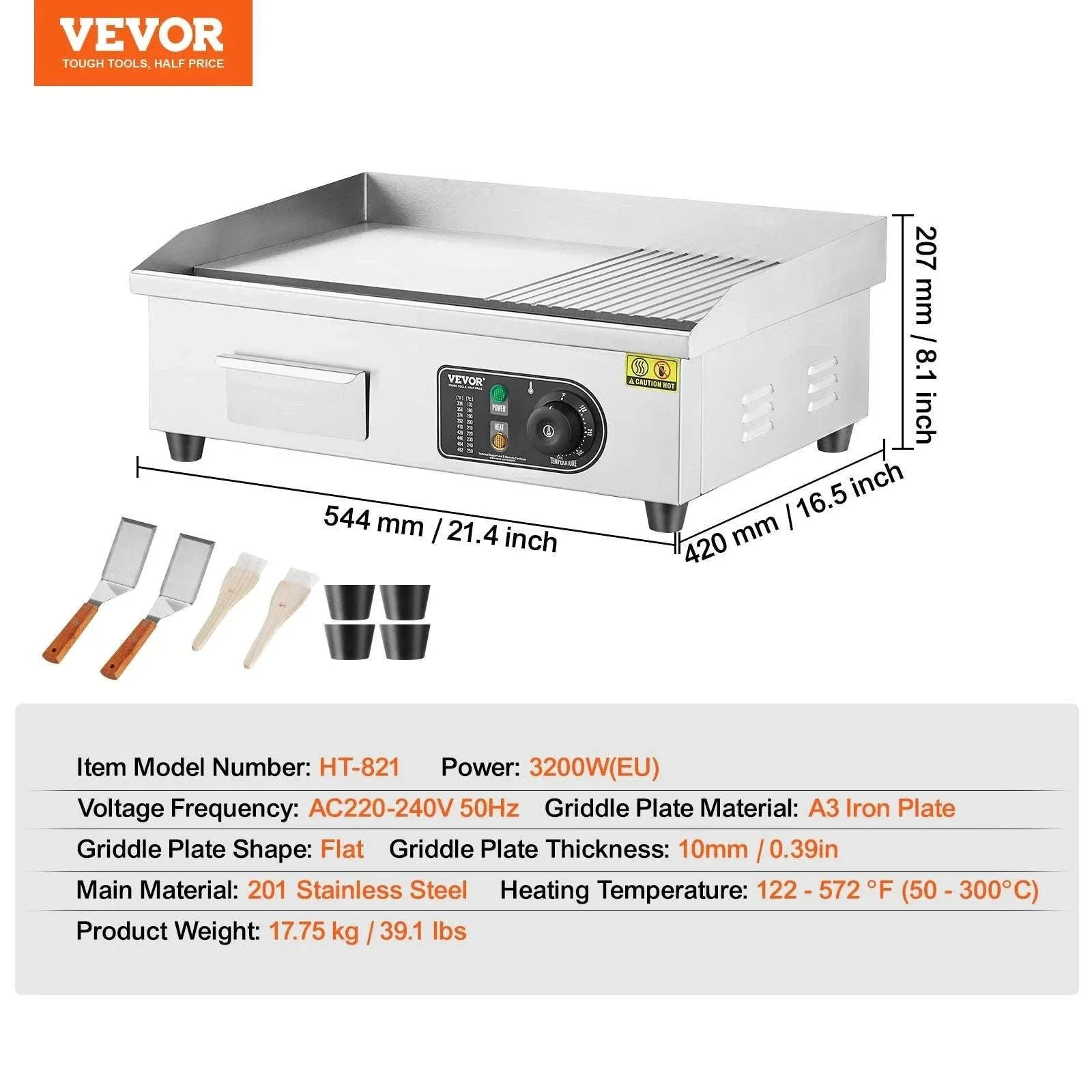 Electric Countertop Griddle 1600W/3200W Flat Top Teppanyaki Grill - Image 9
