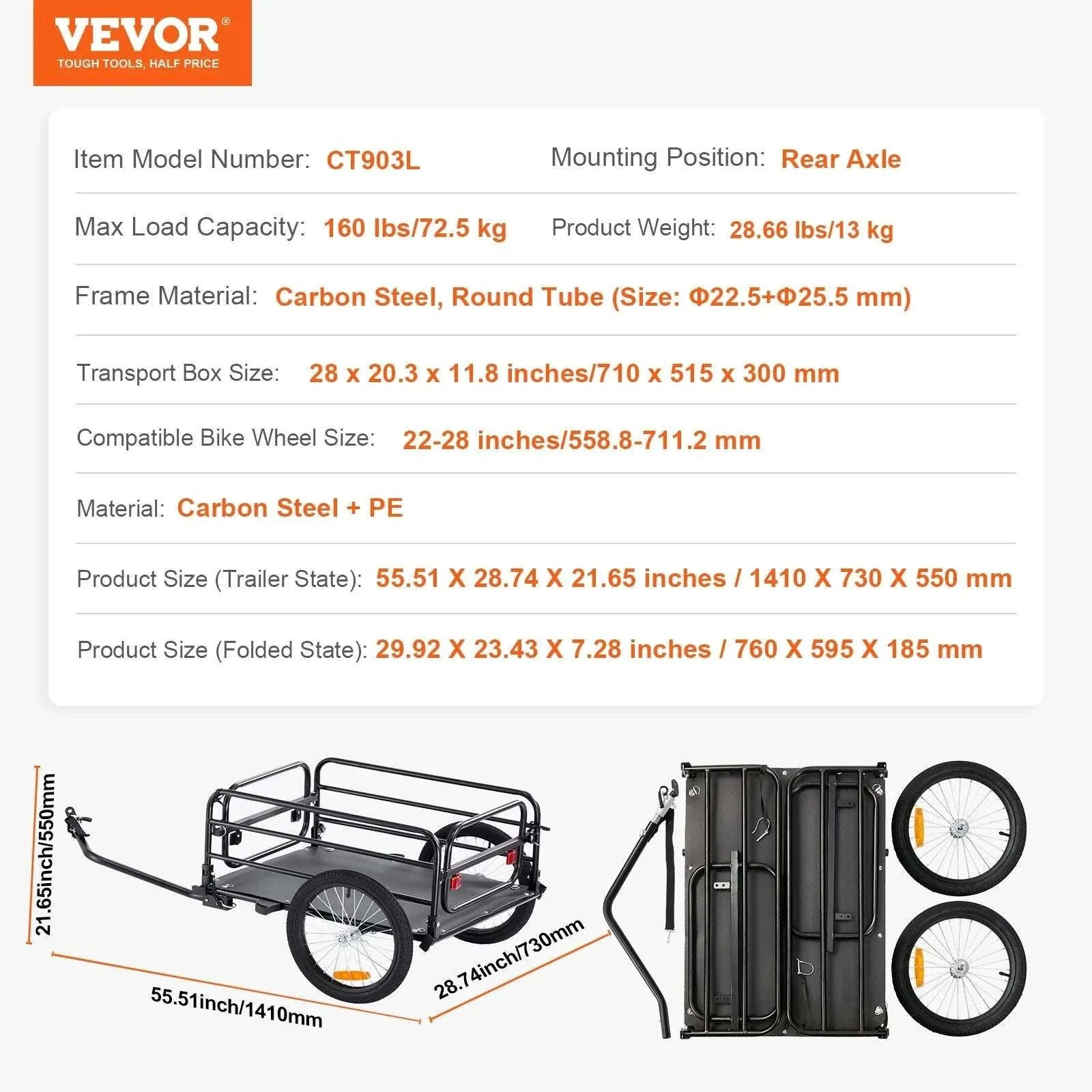 160 lbs Bike Cargo Trailer Foldable Wagon with 16" Wheels - Image 14
