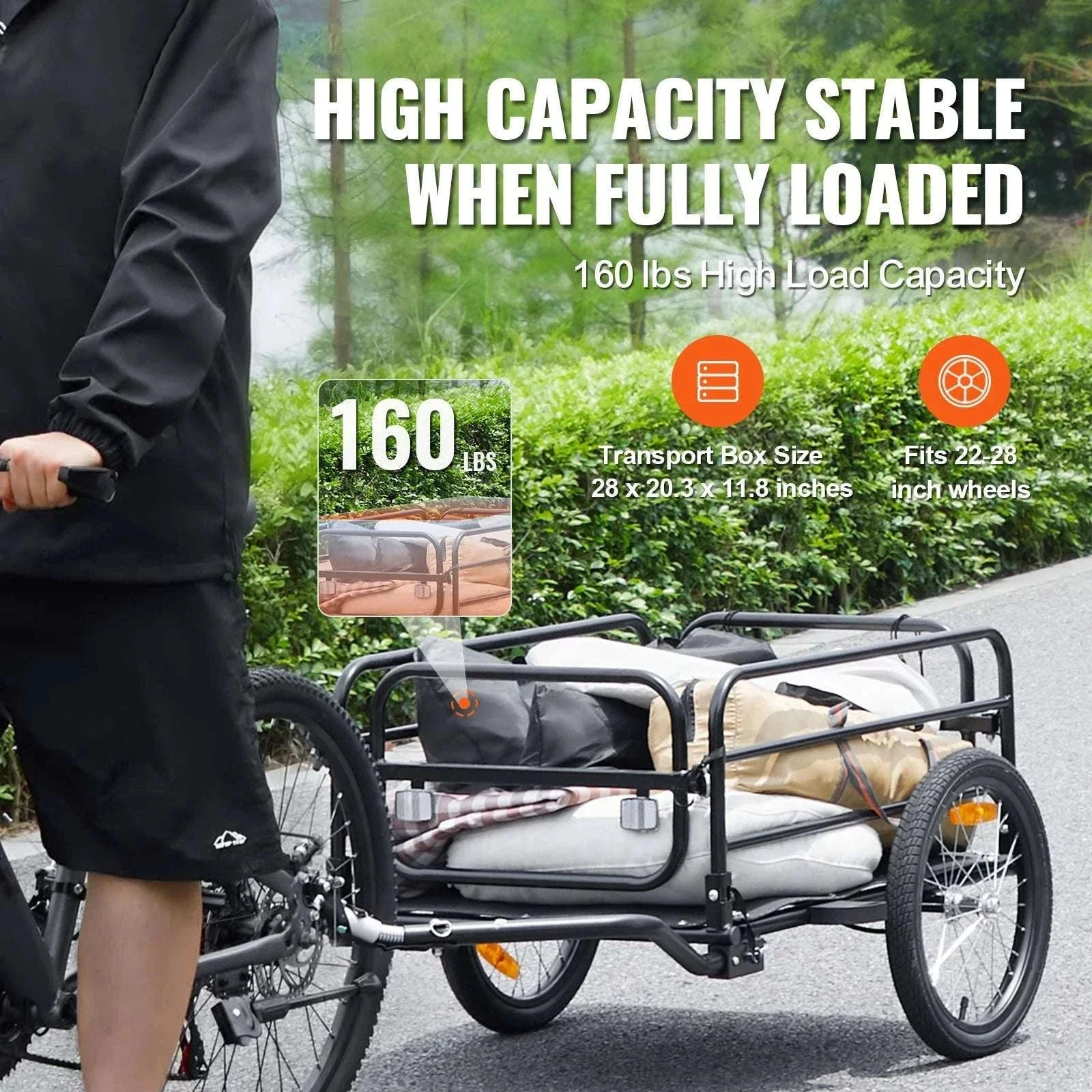 160 lbs Bike Cargo Trailer Foldable Wagon with 16" Wheels - Image 2